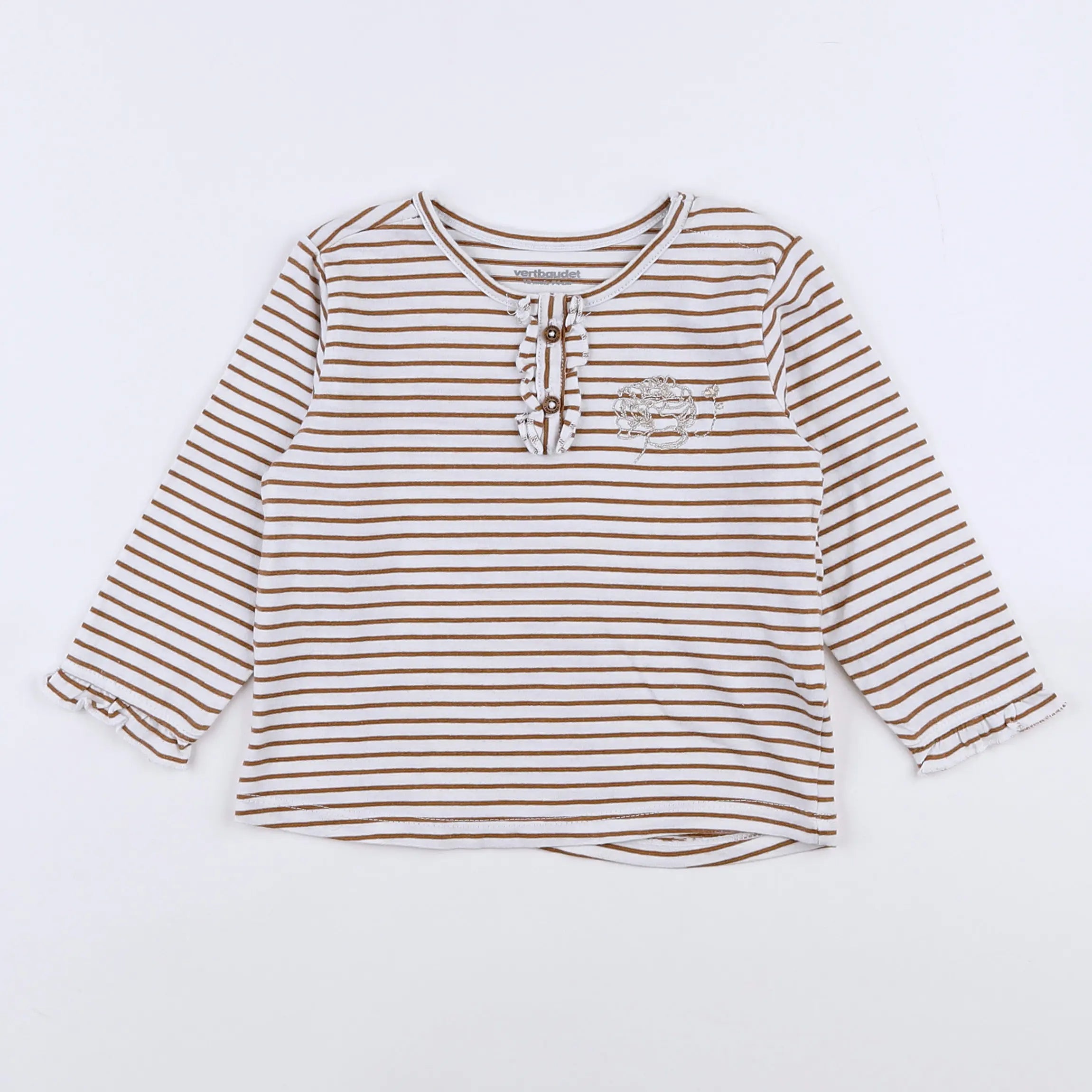 Vertbaudet - tee-shirt blanc, marron - 12 mois