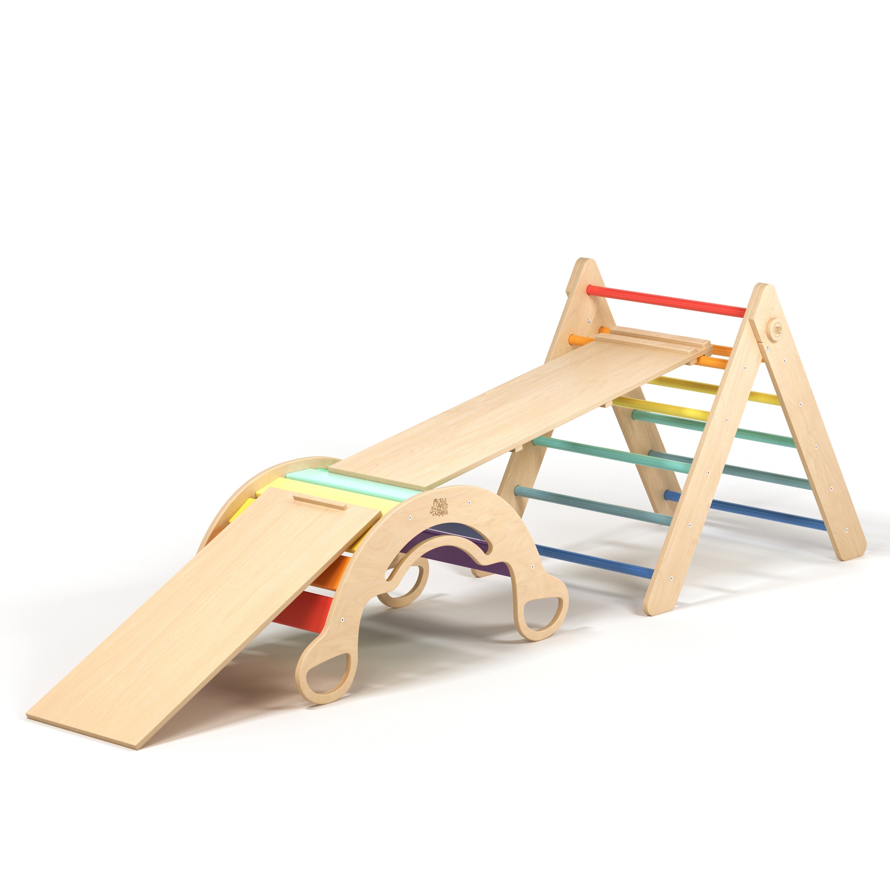 Ensemble (grand) - Triangle de Pikler + 2 planches à double face + bascule d’équilibre