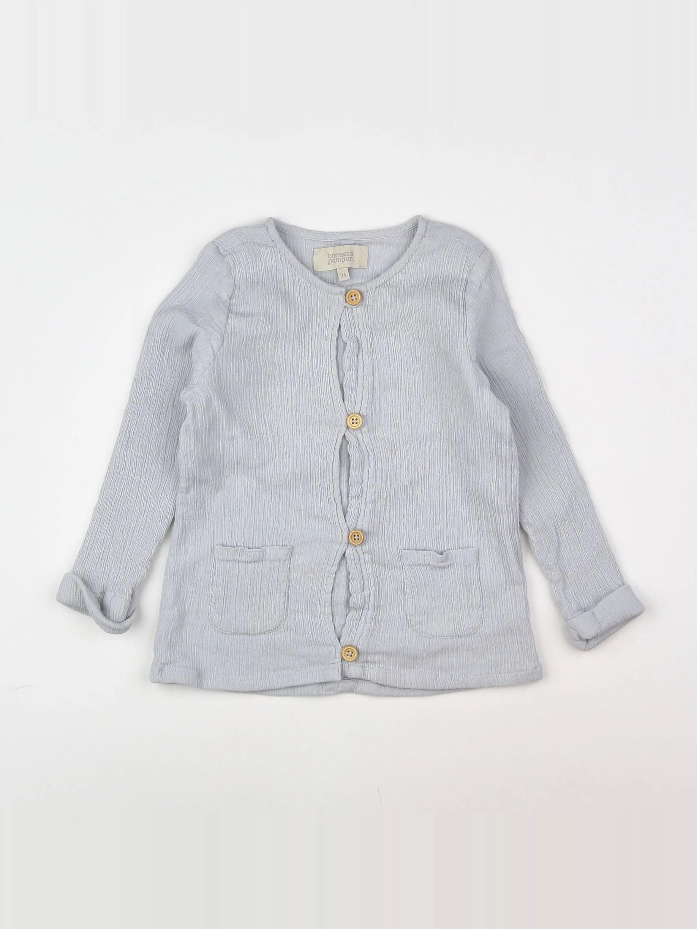 Bonnet à Pompon - chemise bleu - 3 ans