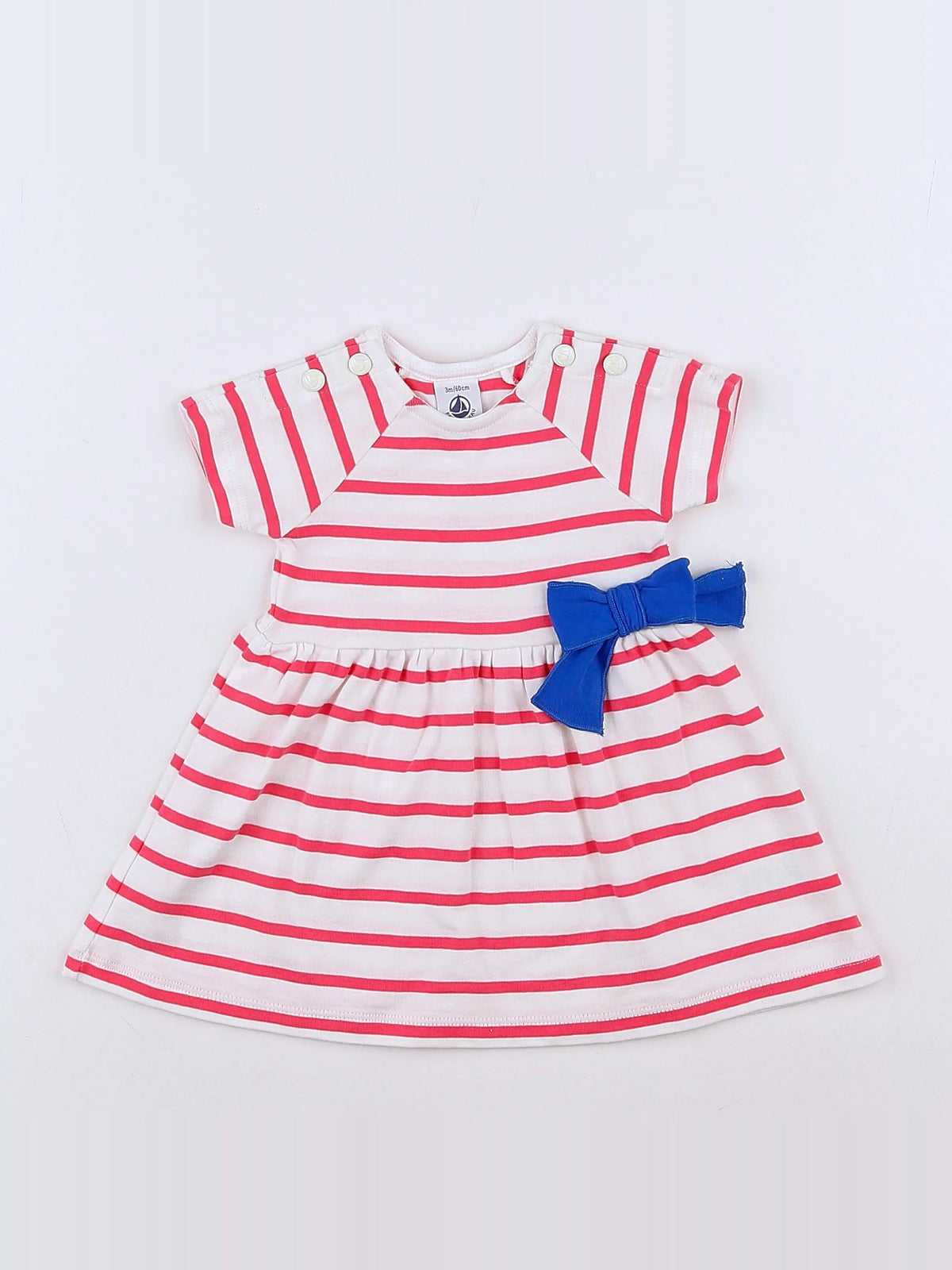 Petit Bateau - robe blanc, rose - 3 mois