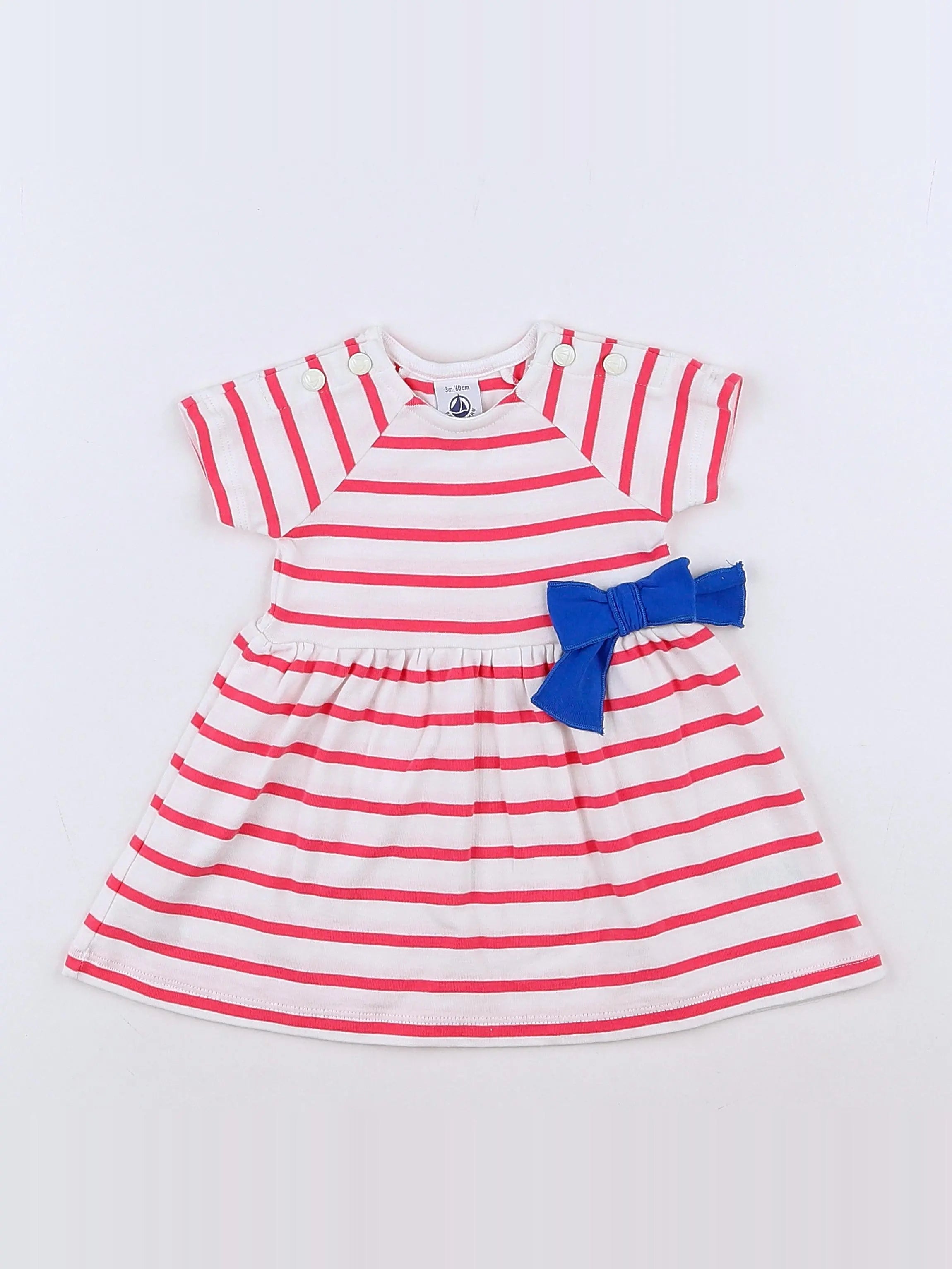 Petit Bateau - robe blanc, rose - 3 mois