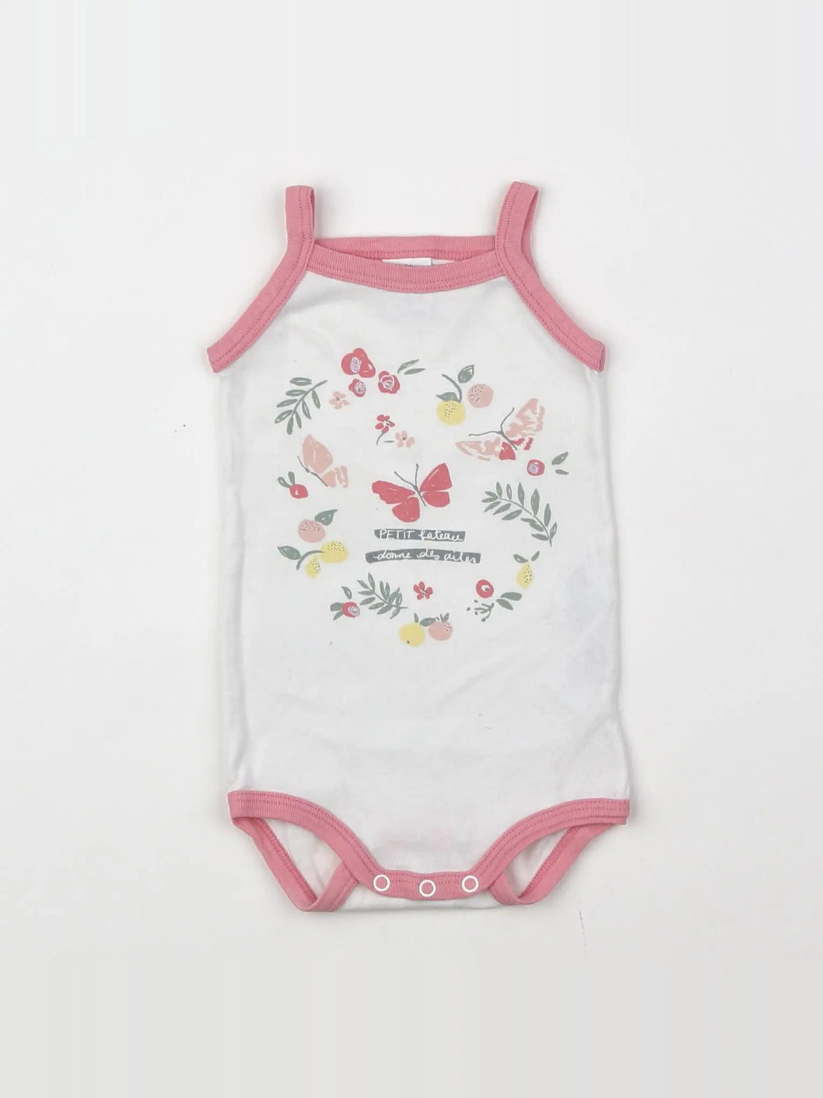 Petit Bateau - body blanc, rose - 3 mois