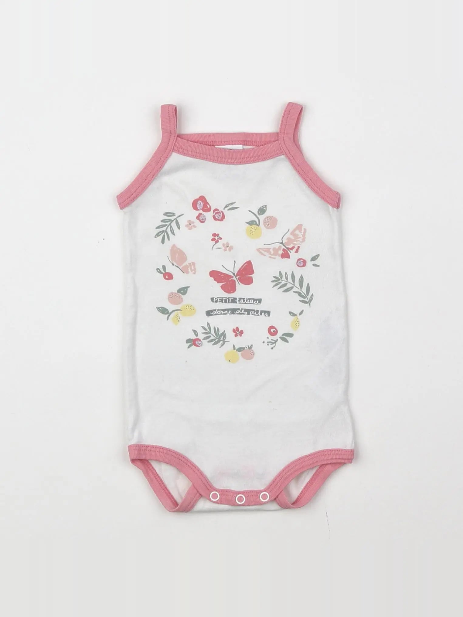 Petit Bateau - body blanc, rose - 3 mois