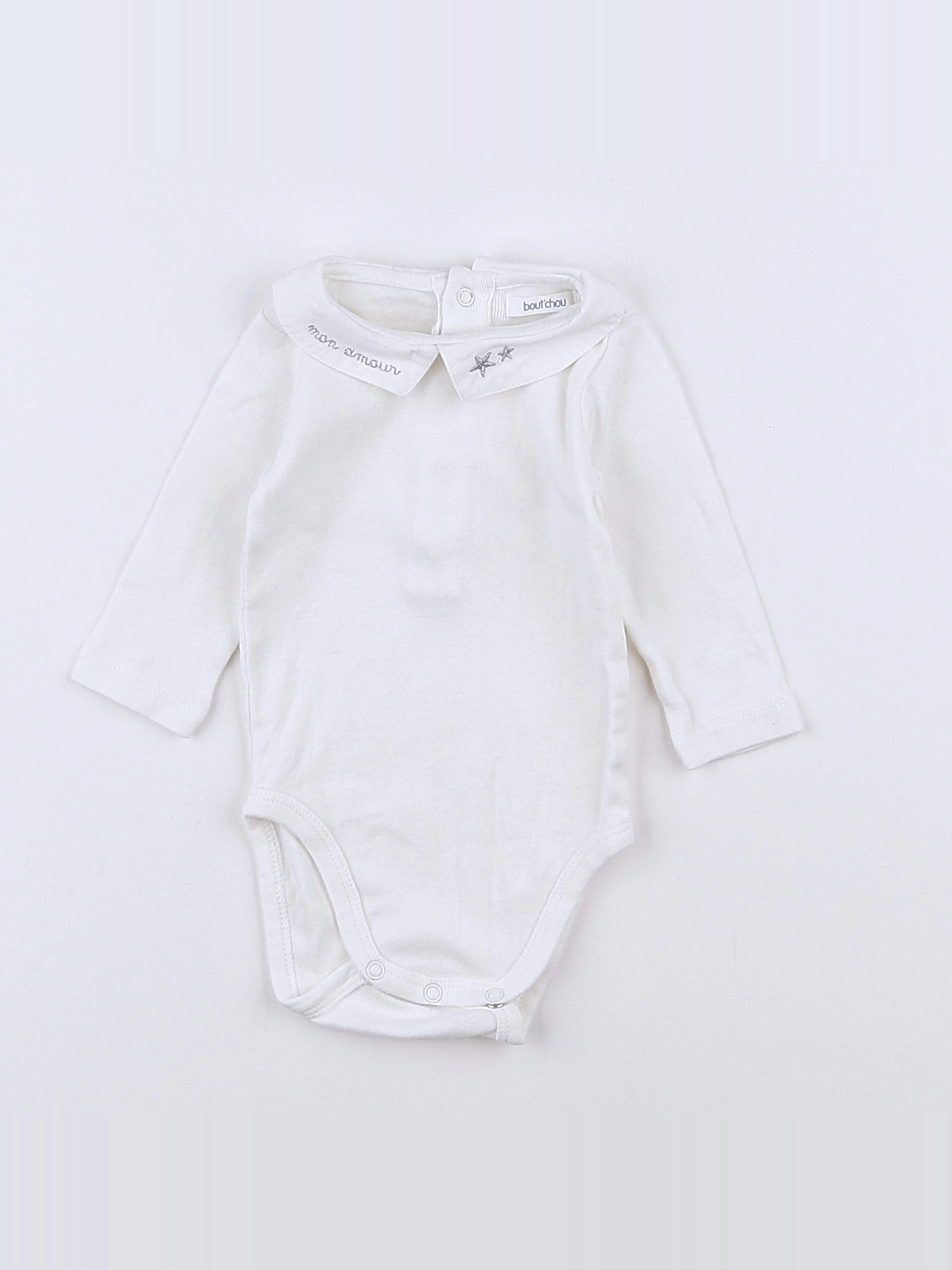 Boutchou - body vetement blanc, bleu - 3 mois
