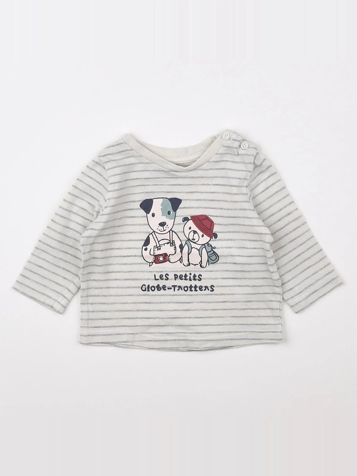 Vertbaudet - tee-shirt blanc, gris - 3 mois