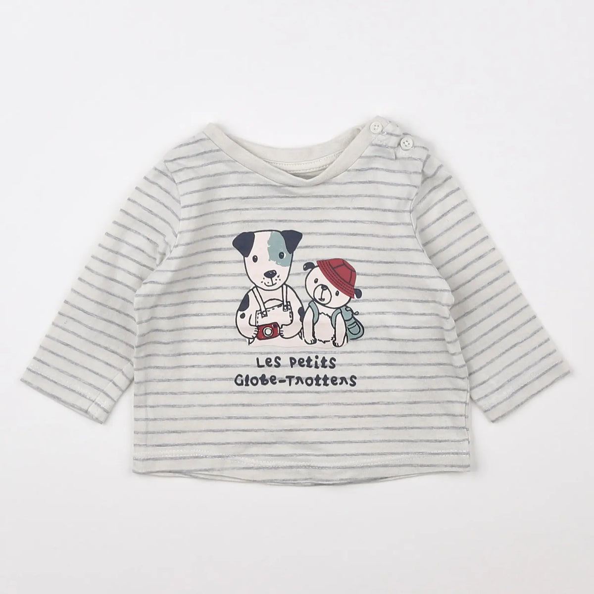 Vertbaudet - tee-shirt blanc, gris - 3 mois