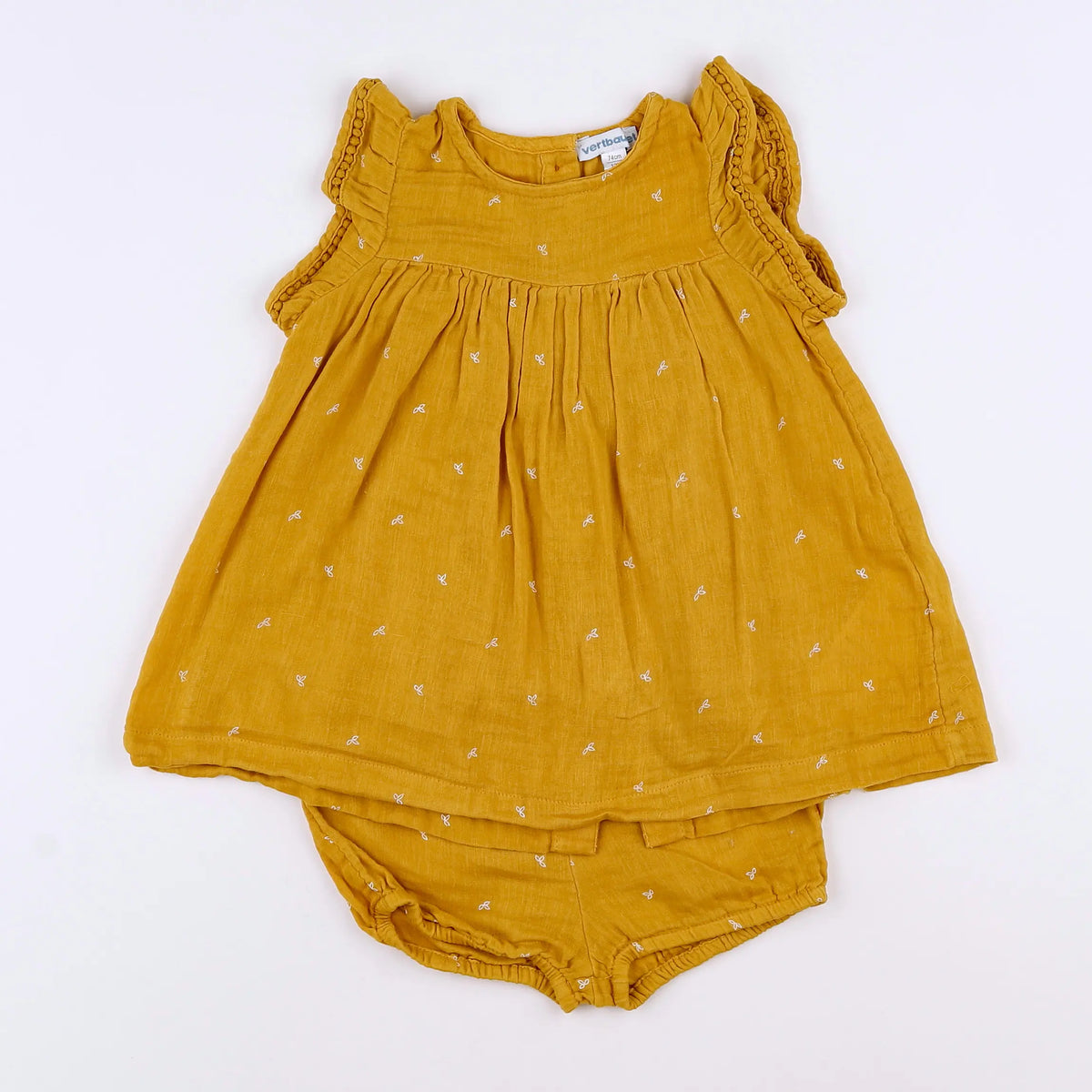 Vertbaudet - robe jaune, blanc - 12 mois