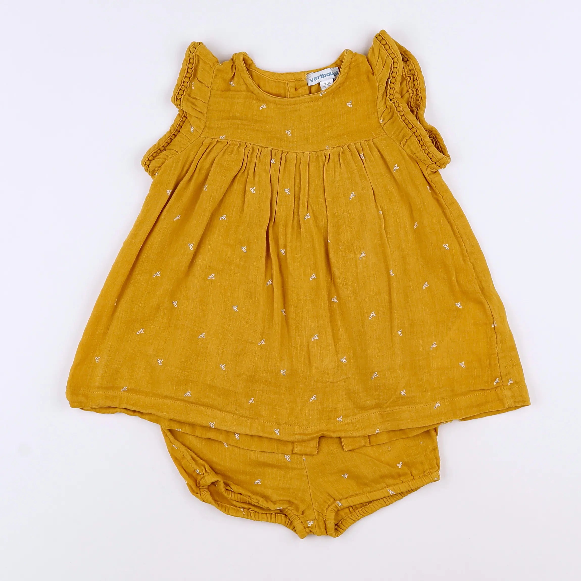 Vertbaudet - robe jaune, blanc - 12 mois