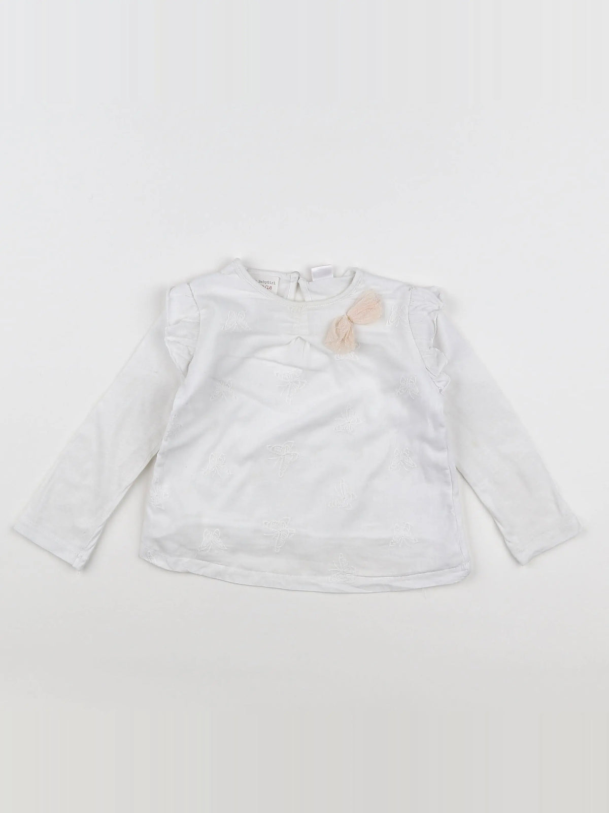 Zara - tee-shirt blanc, rose - 12/18 mois