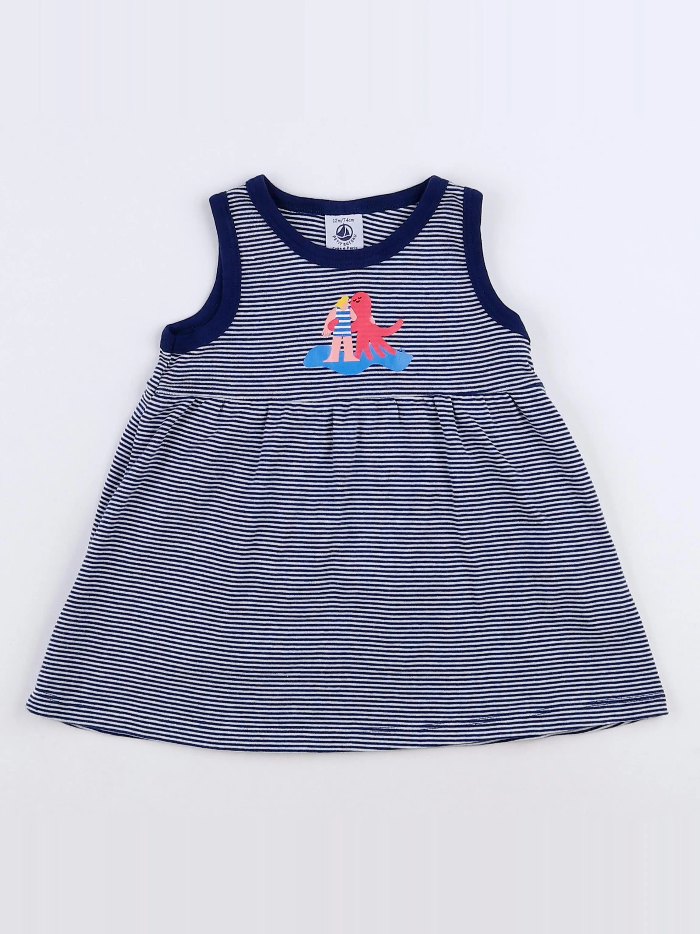 Petit Bateau - robe bleu, blanc - 12 mois
