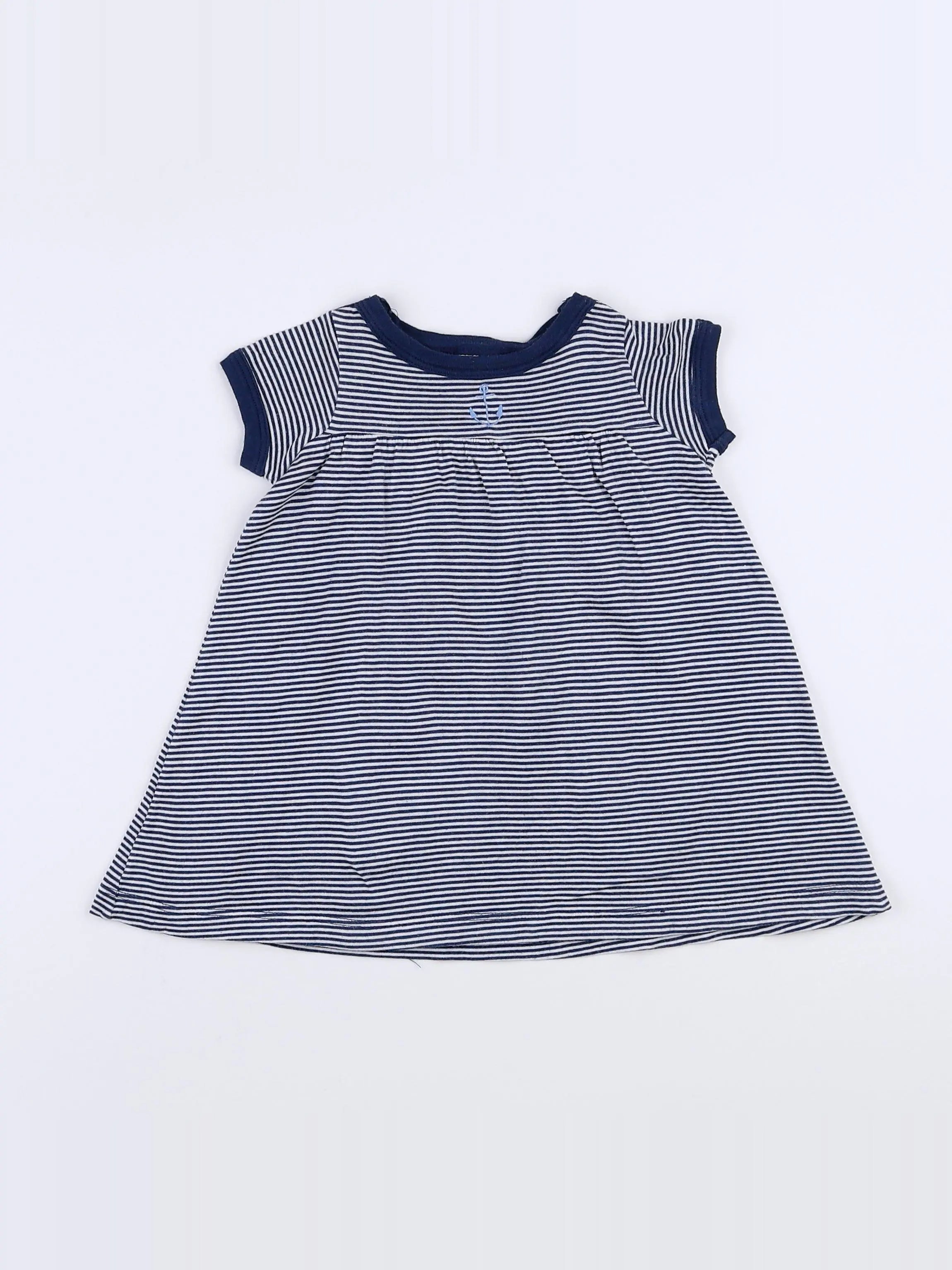 Petit Bateau - chemise de nuit coton blanc, bleu - 3 mois