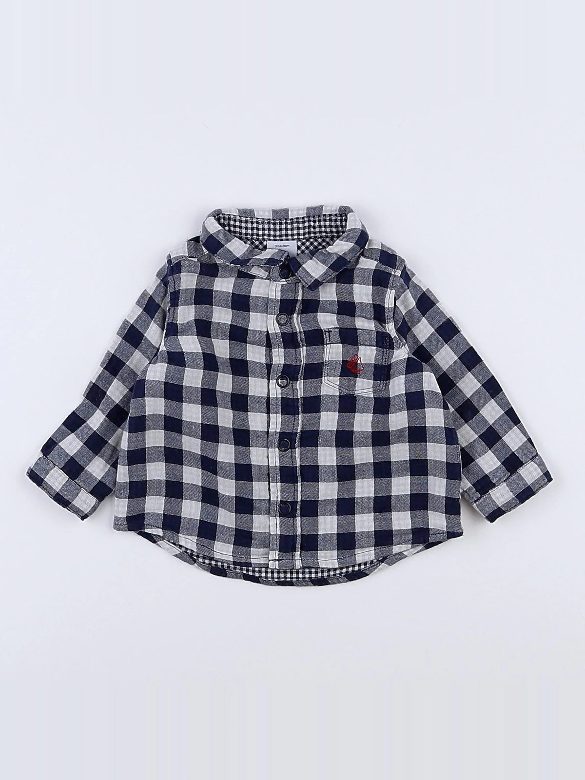 Petit Bateau - chemise bleu, blanc - 3 mois