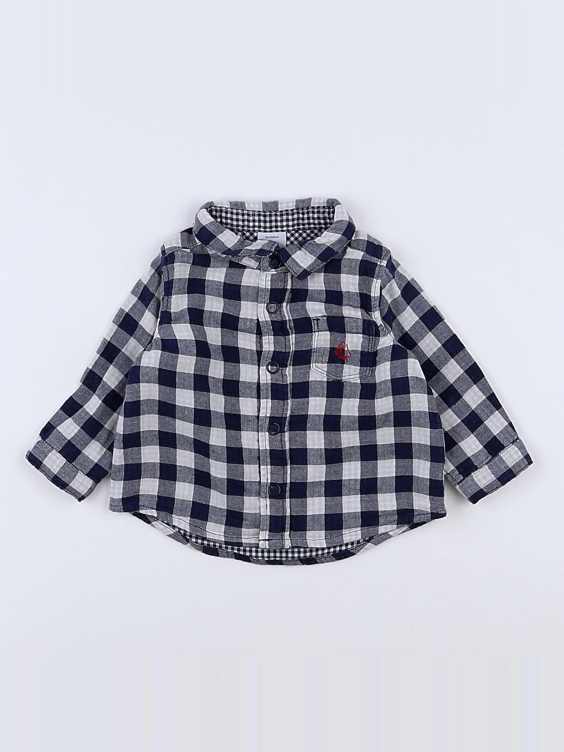 Petit Bateau - chemise bleu, blanc - 3 mois