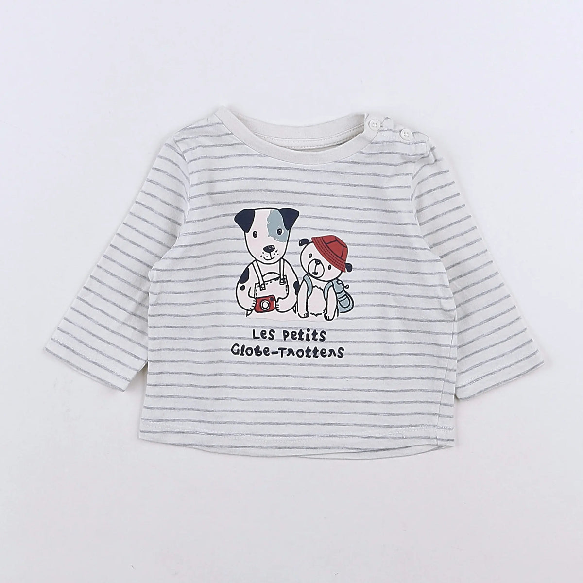 Vertbaudet - tee-shirt blanc, gris - 3 mois