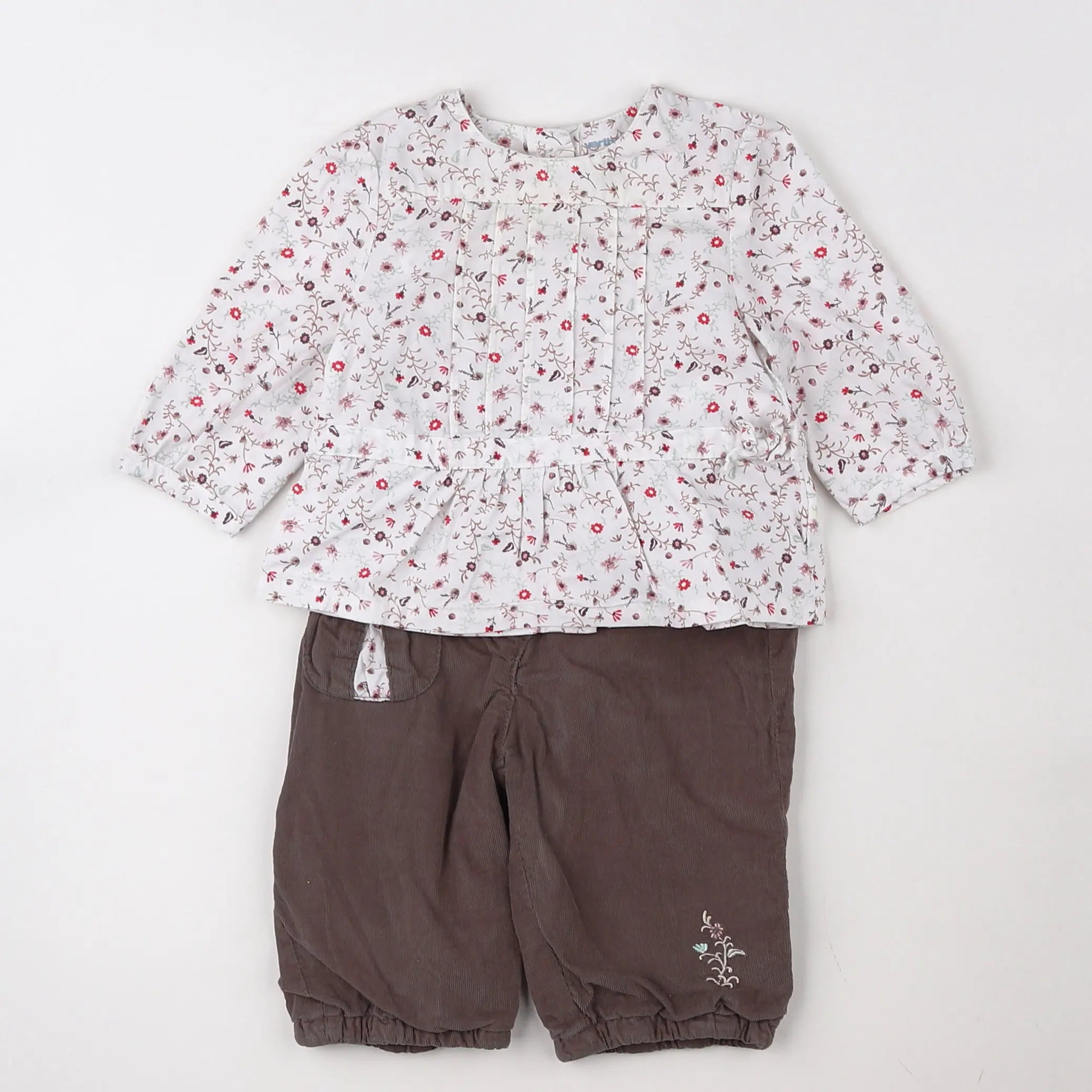 Vertbaudet - ensemble blanc, marron - 3 mois