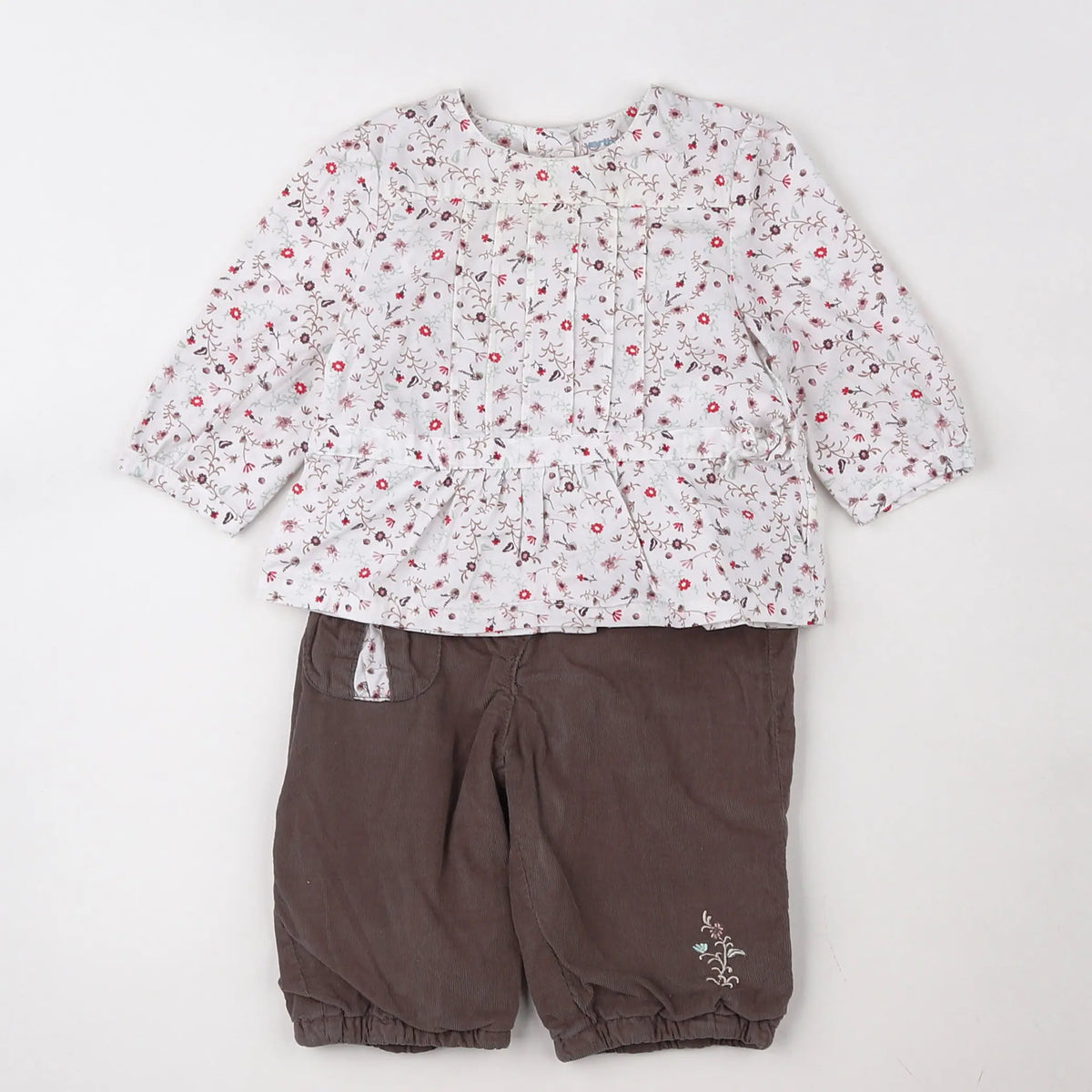 Vertbaudet - ensemble blanc, marron - 3 mois