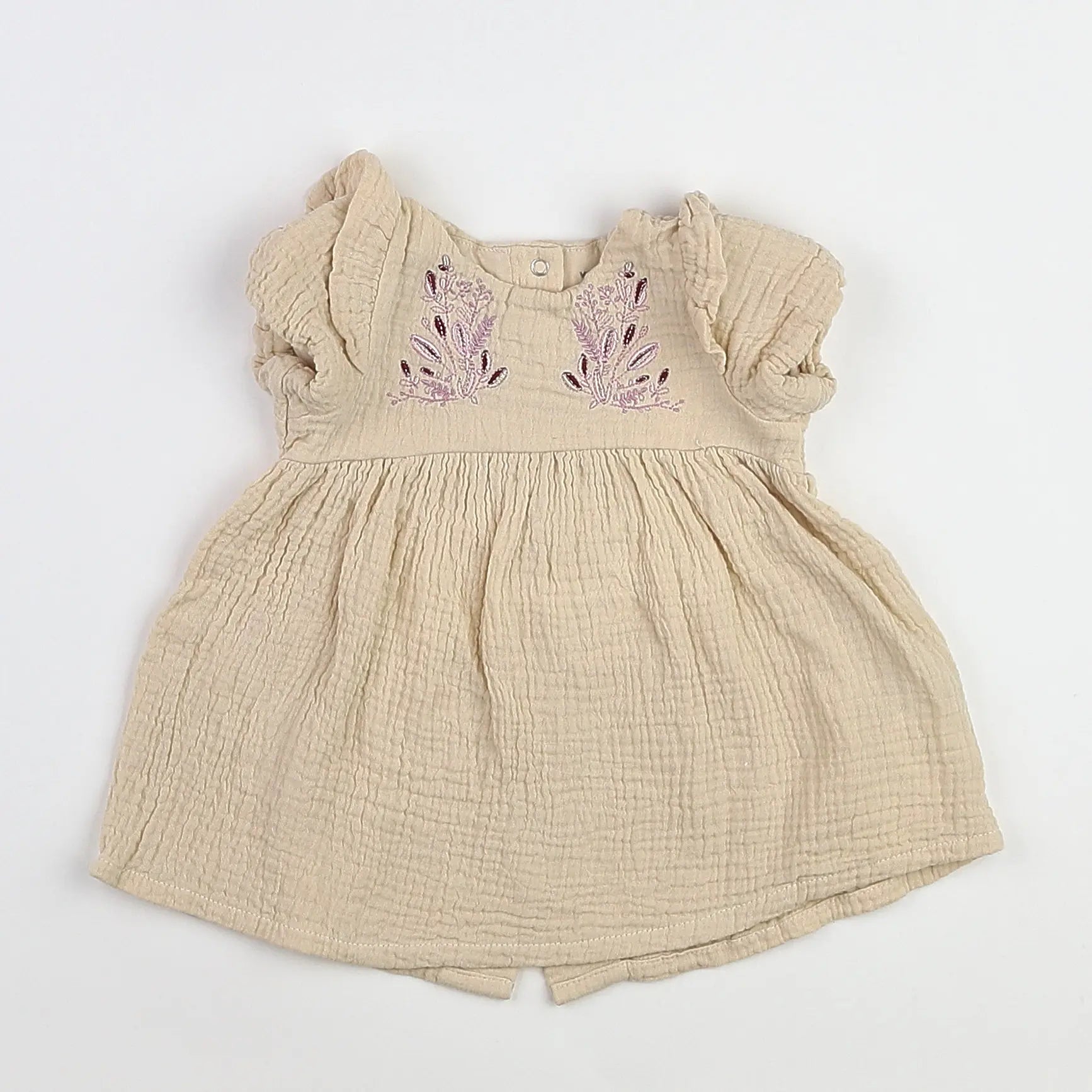Vertbaudet - robe beige, violet - 3 mois