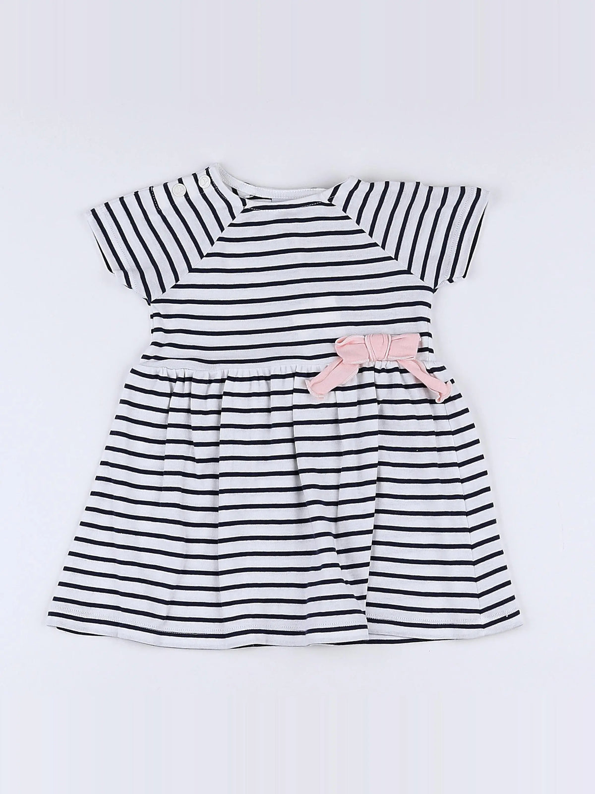 Petit Bateau - robe bleu, blanc (état neuf) - 12 mois