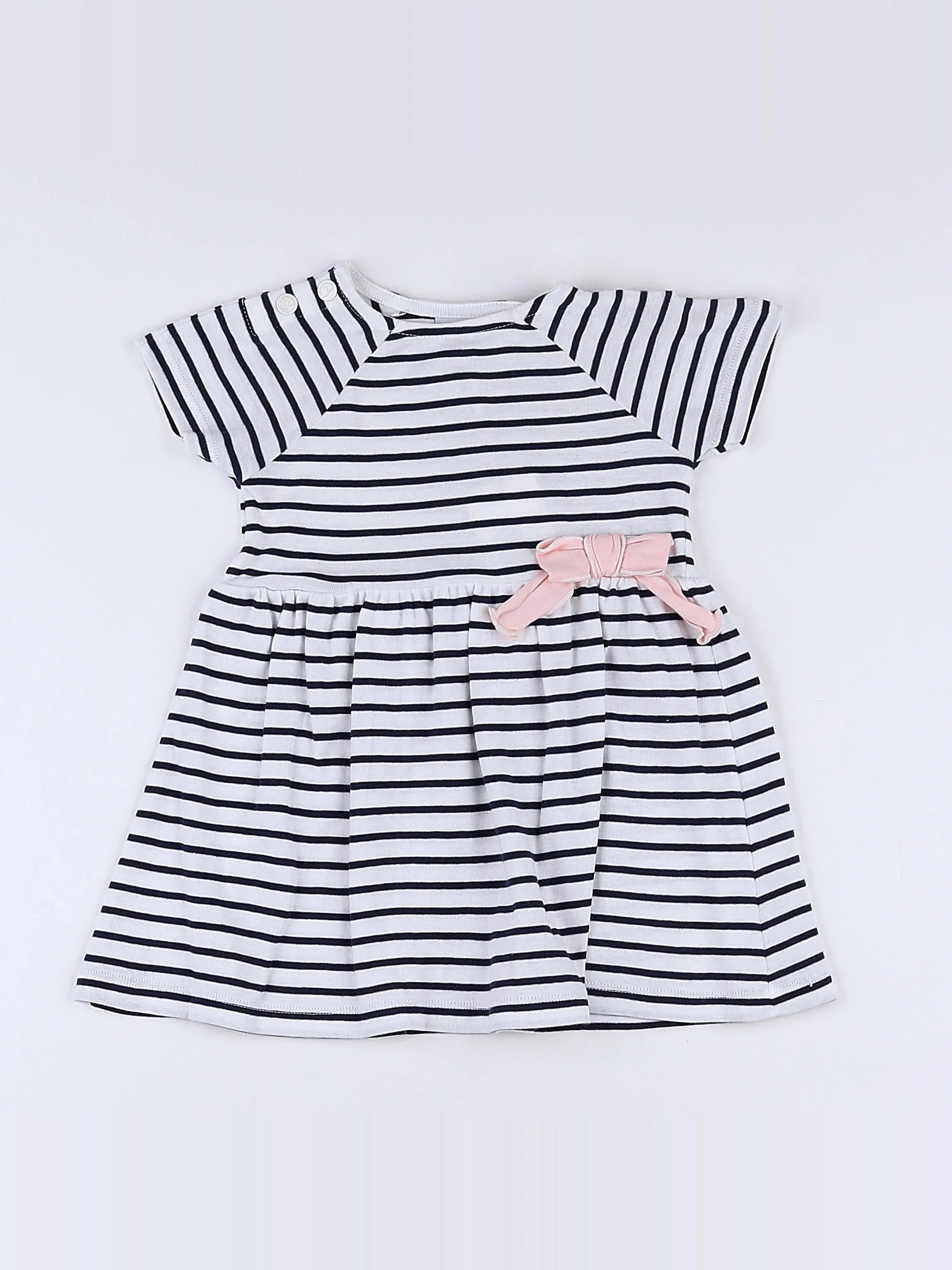 Petit Bateau - robe bleu, blanc (état neuf) - 12 mois
