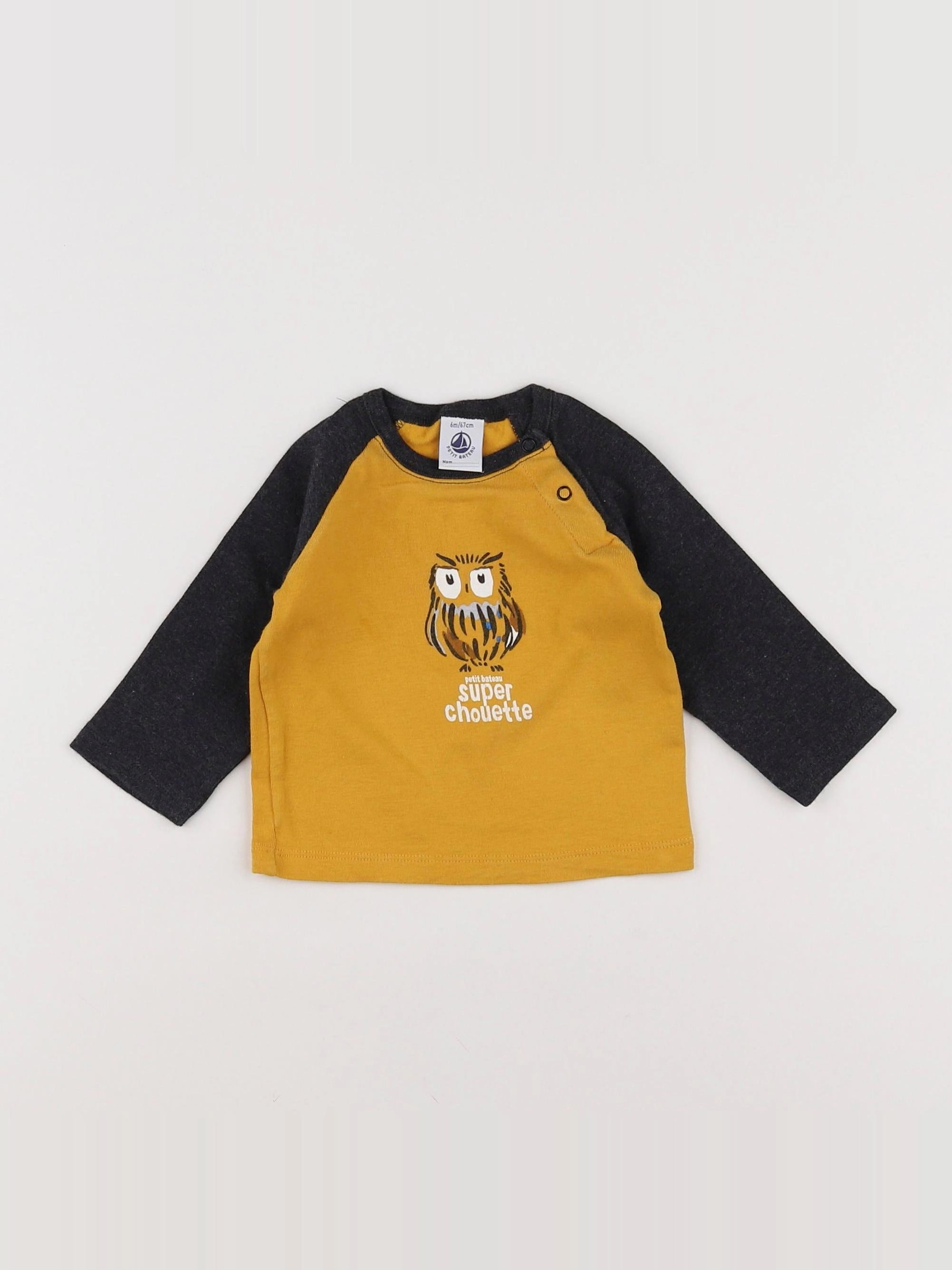Petit Bateau - tee-shirt jaune, gris, multicolore - 6 mois