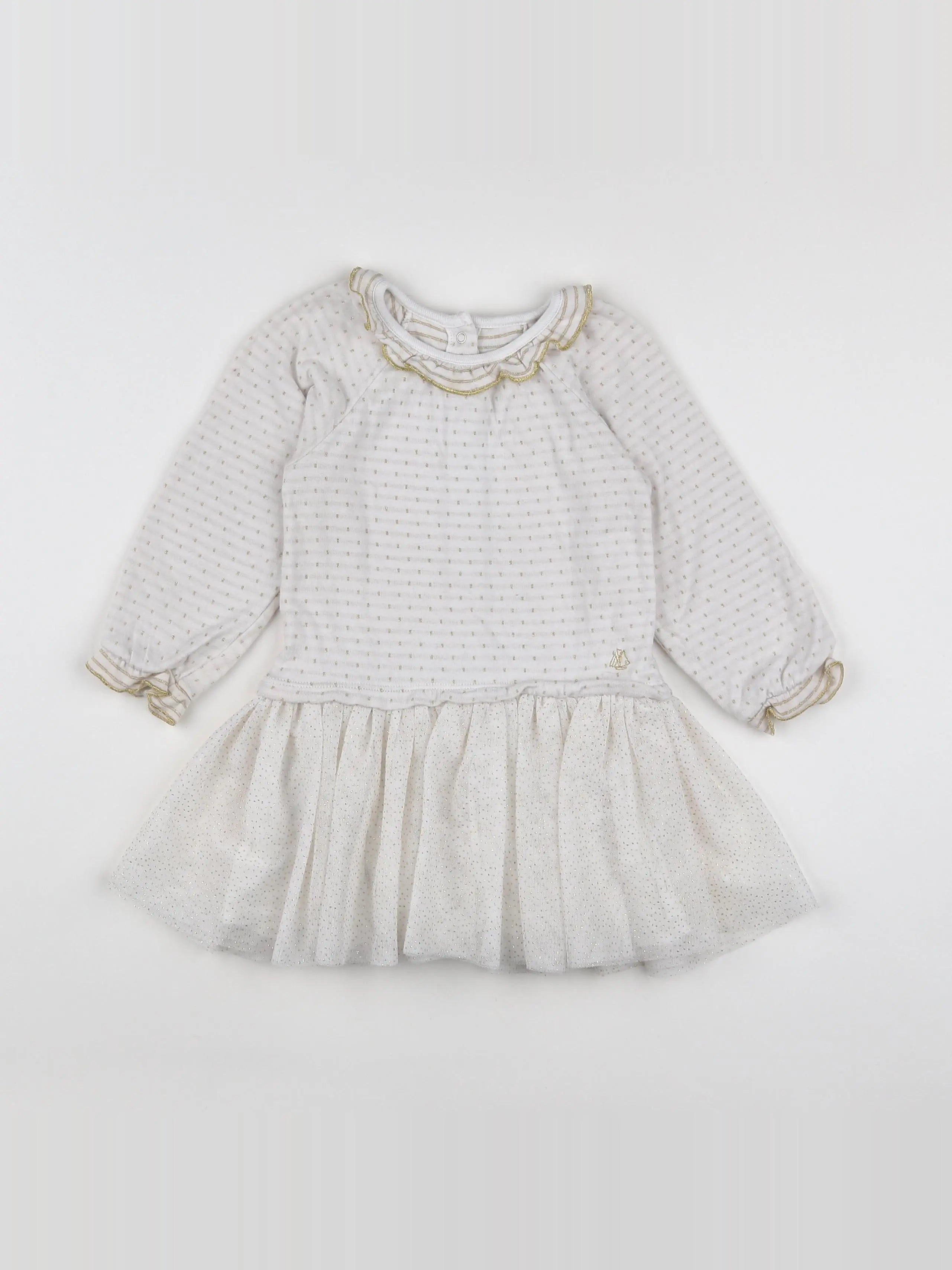 Petit Bateau - robe blanc, or - 18 mois