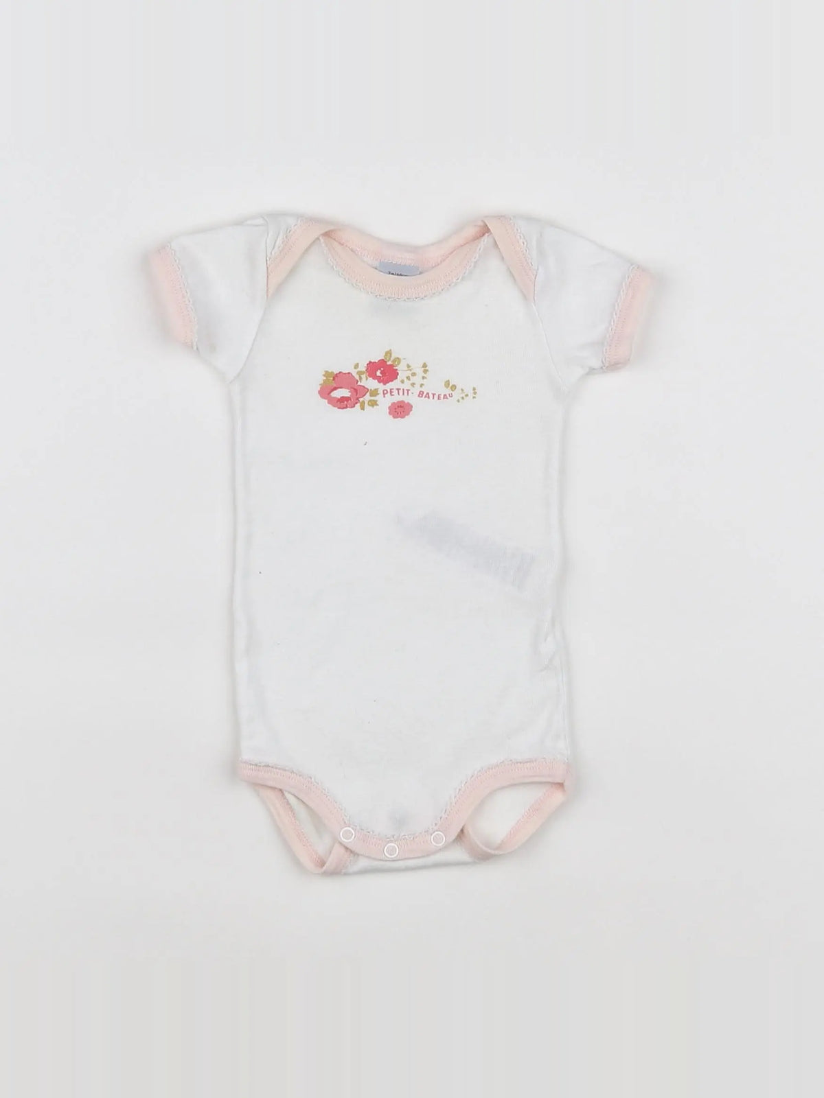 Petit Bateau - body blanc, rose - 3 mois