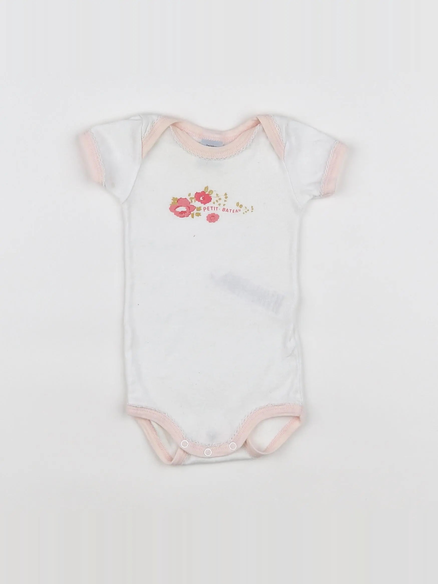Petit Bateau - body blanc, rose - 3 mois