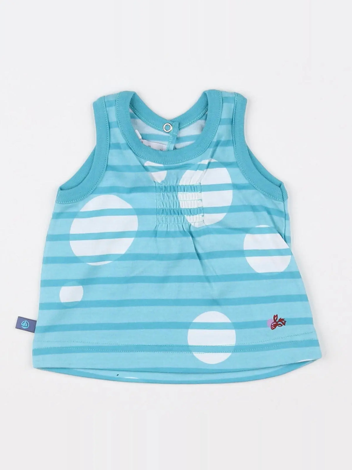 Petit Bateau - débardeur bleu, blanc (état neuf) - 3 mois