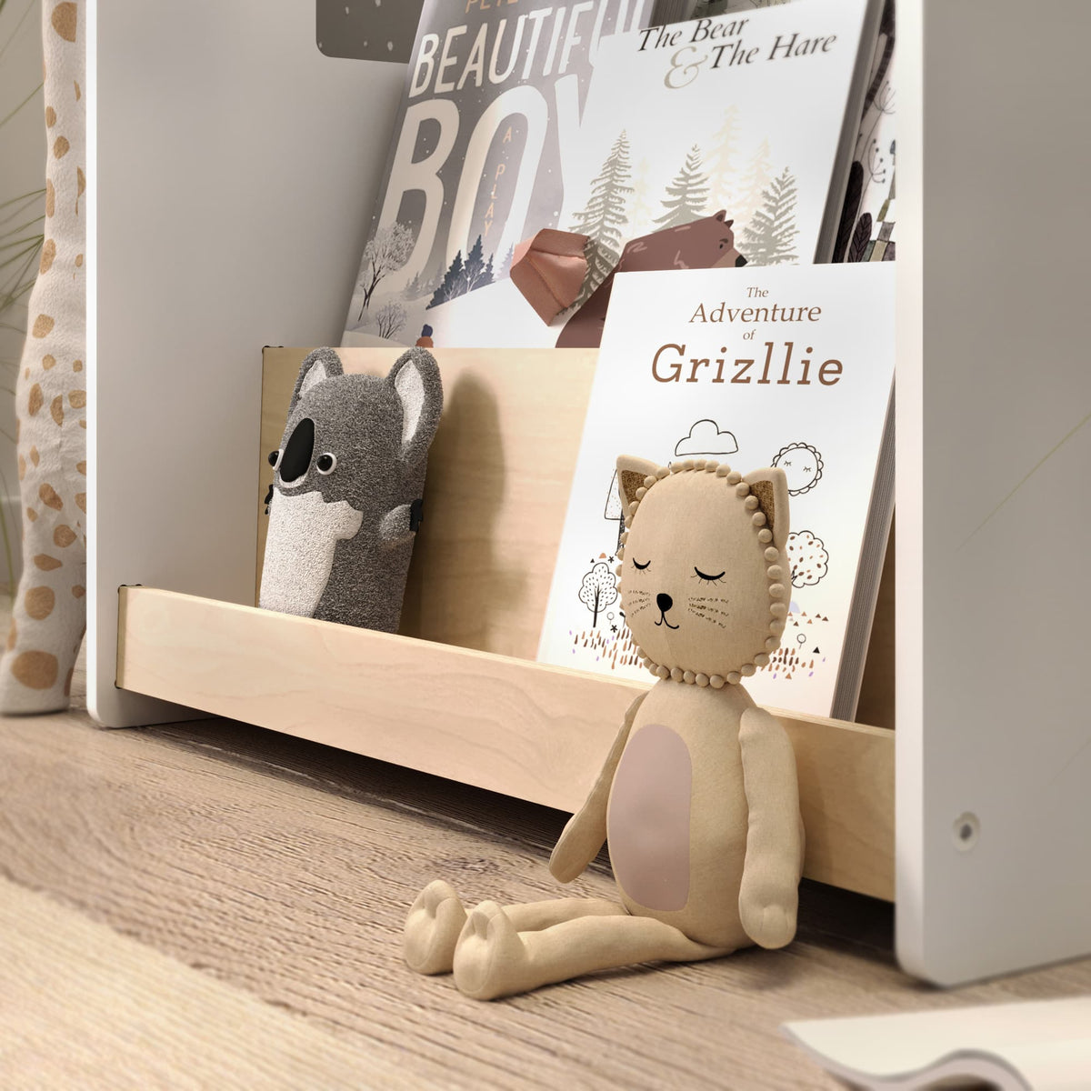 Ensemble - Bibliothèque enfant + Étagère à jouets - Blanc et Gris