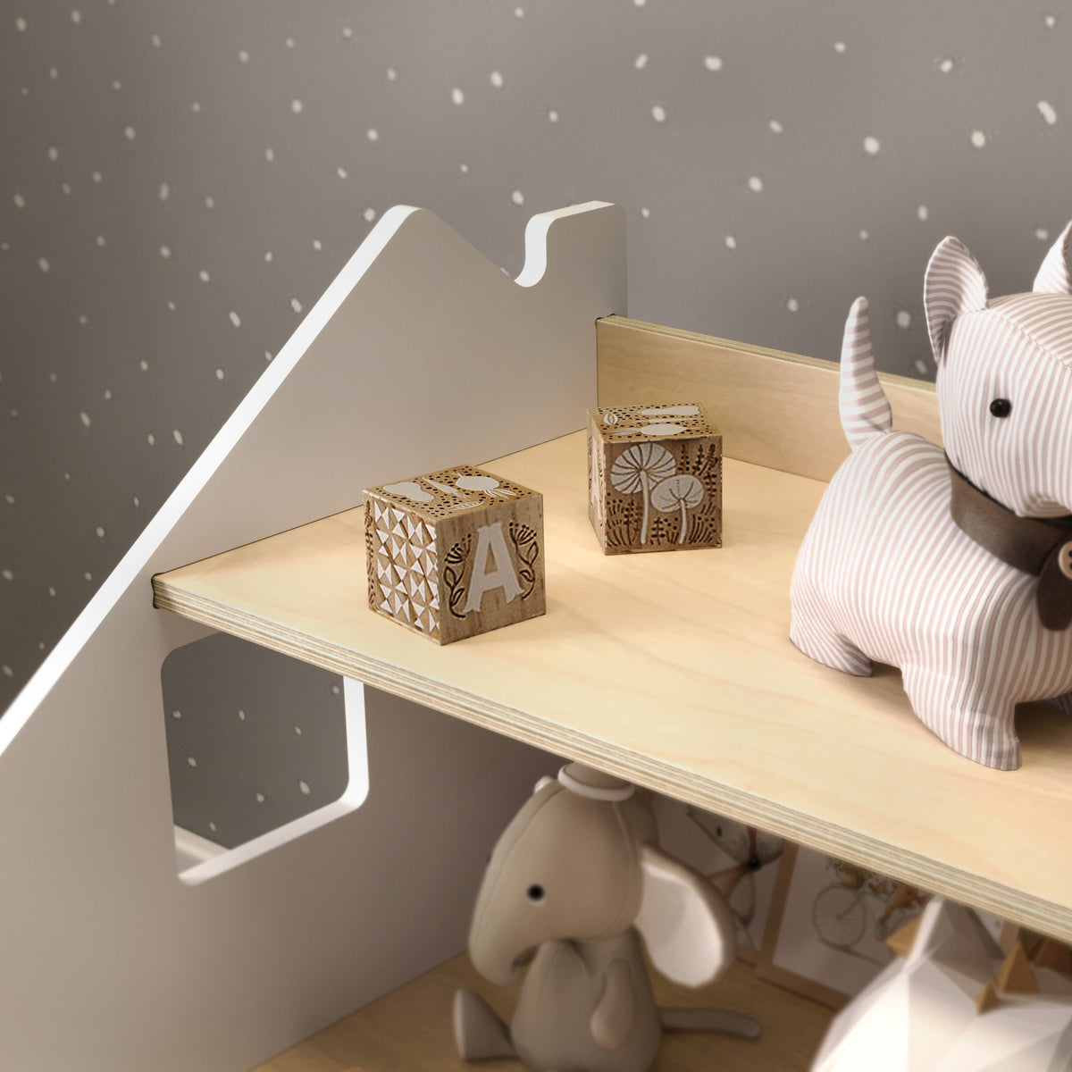 Ensemble - Bibliothèque enfant + Étagère à jouets - Blanc et Gris