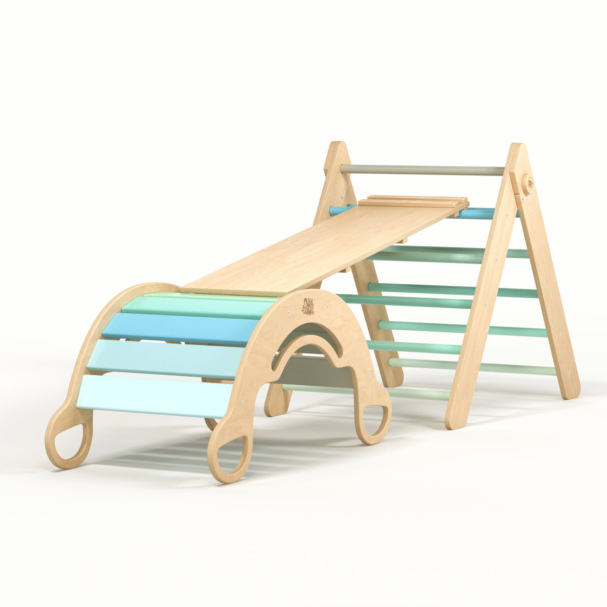 Ensemble - Triangle de Pikler + un grand toboggan à double face + bascule d’équilibre
