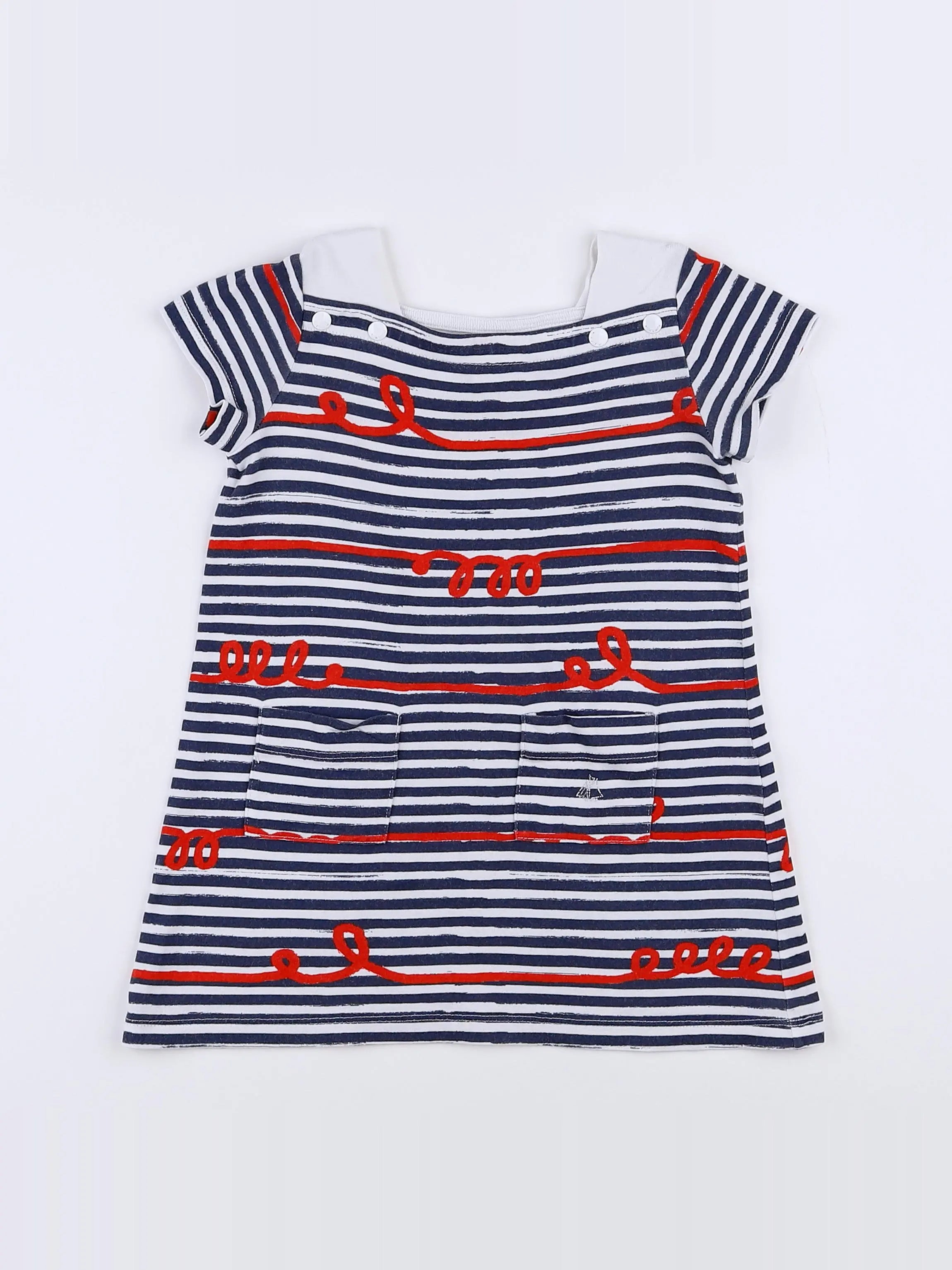 Petit Bateau - robe bleu, blanc - 18 mois