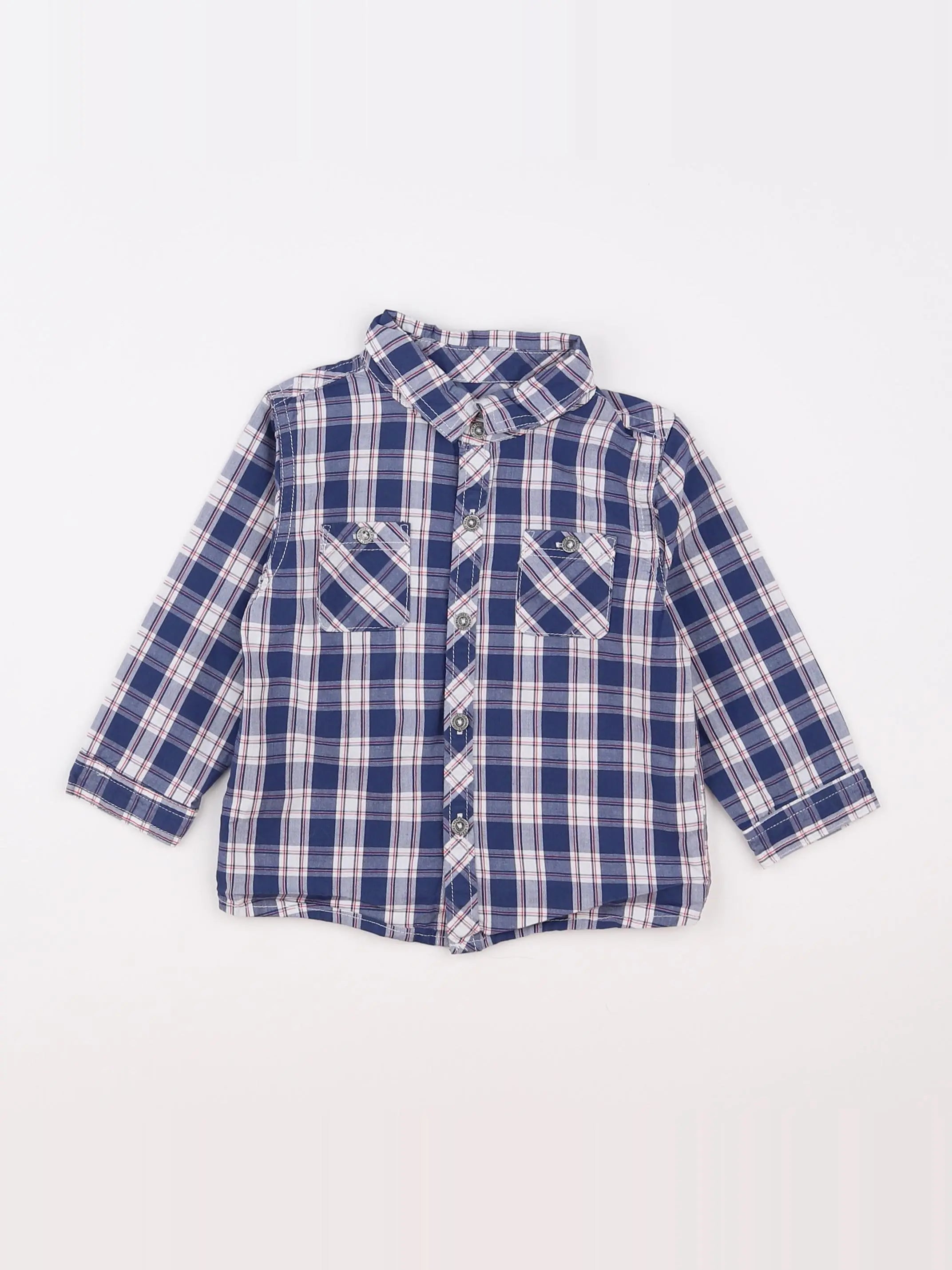 Vertbaudet - chemise bleu, blanc - 12 mois
