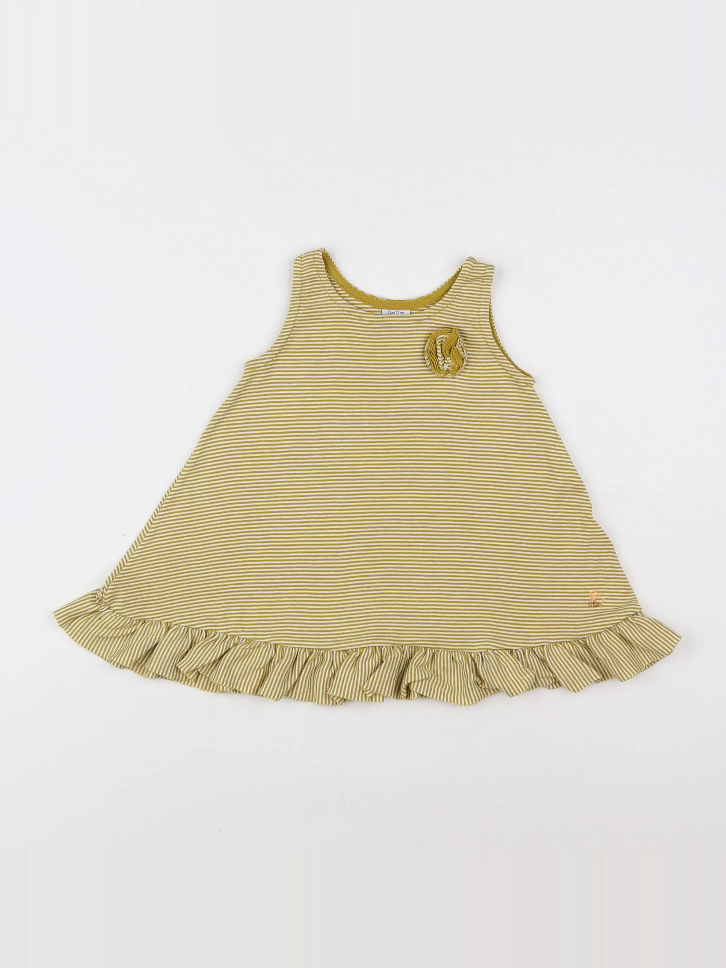 Petit Bateau - robe jaune, blanc - 12 mois