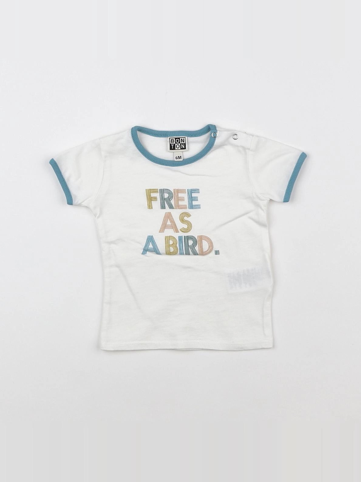 Bonton - tee-shirt blanc, bleu - 6 mois