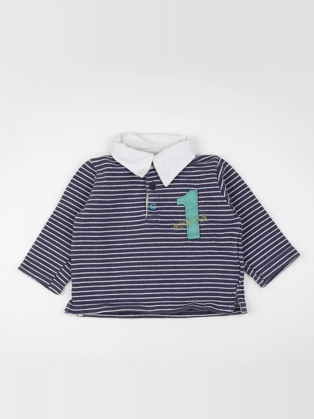 Vertbaudet - polo gris, blanc - 9 mois