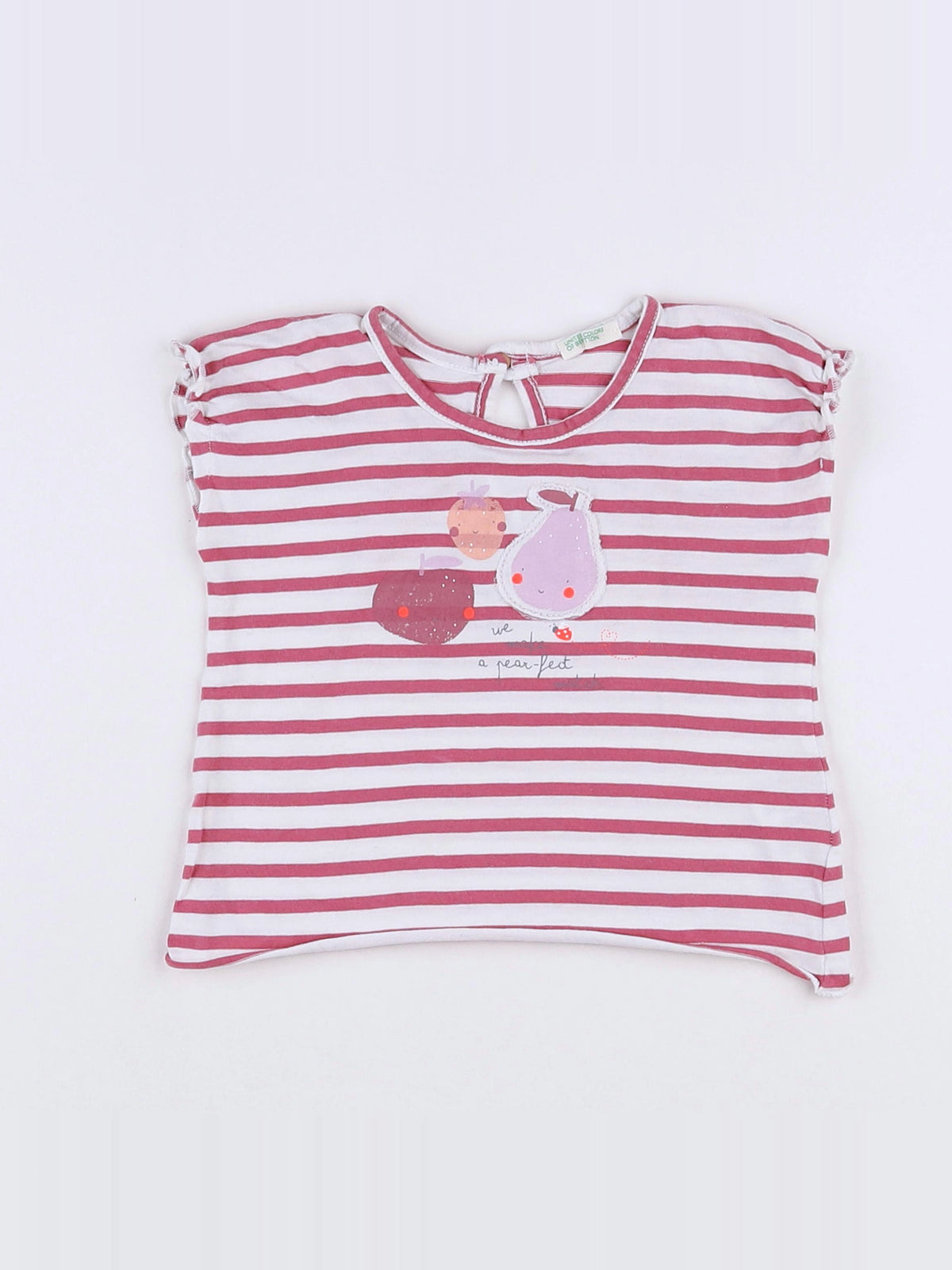 Benetton - tee-shirt blanc, rose - 6 mois