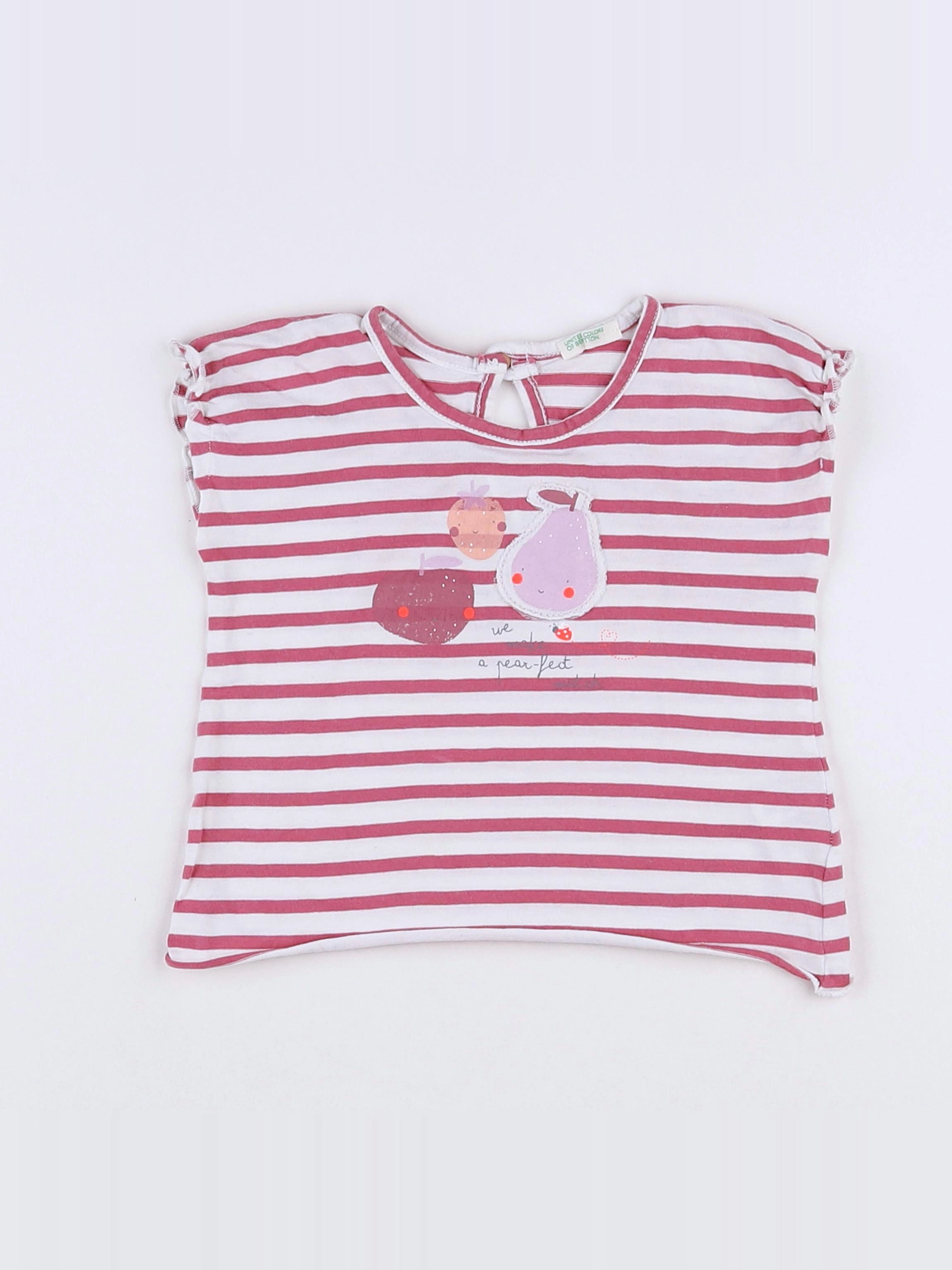 Benetton - tee-shirt blanc, rose - 6 mois