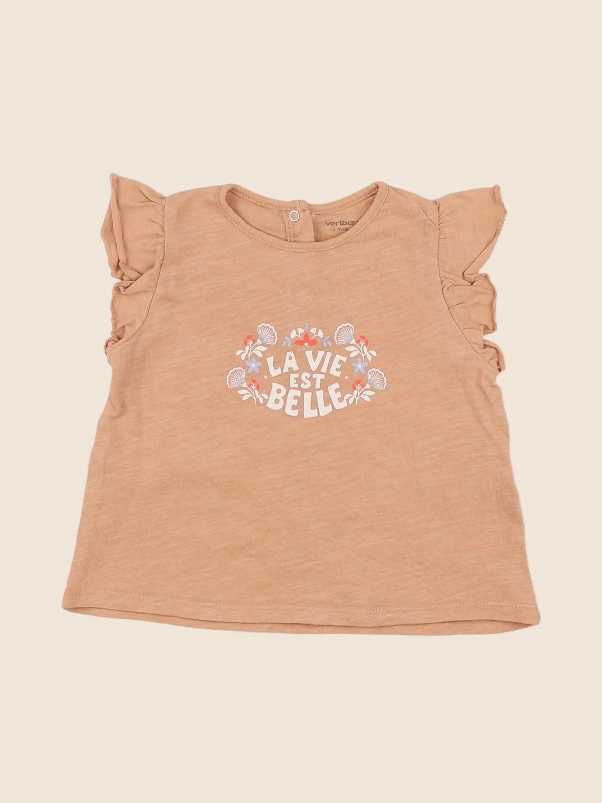 Vertbaudet - tee-shirt marron, orange - 12 mois