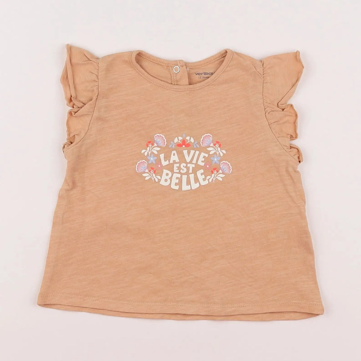 Vertbaudet - tee-shirt marron, orange - 12 mois