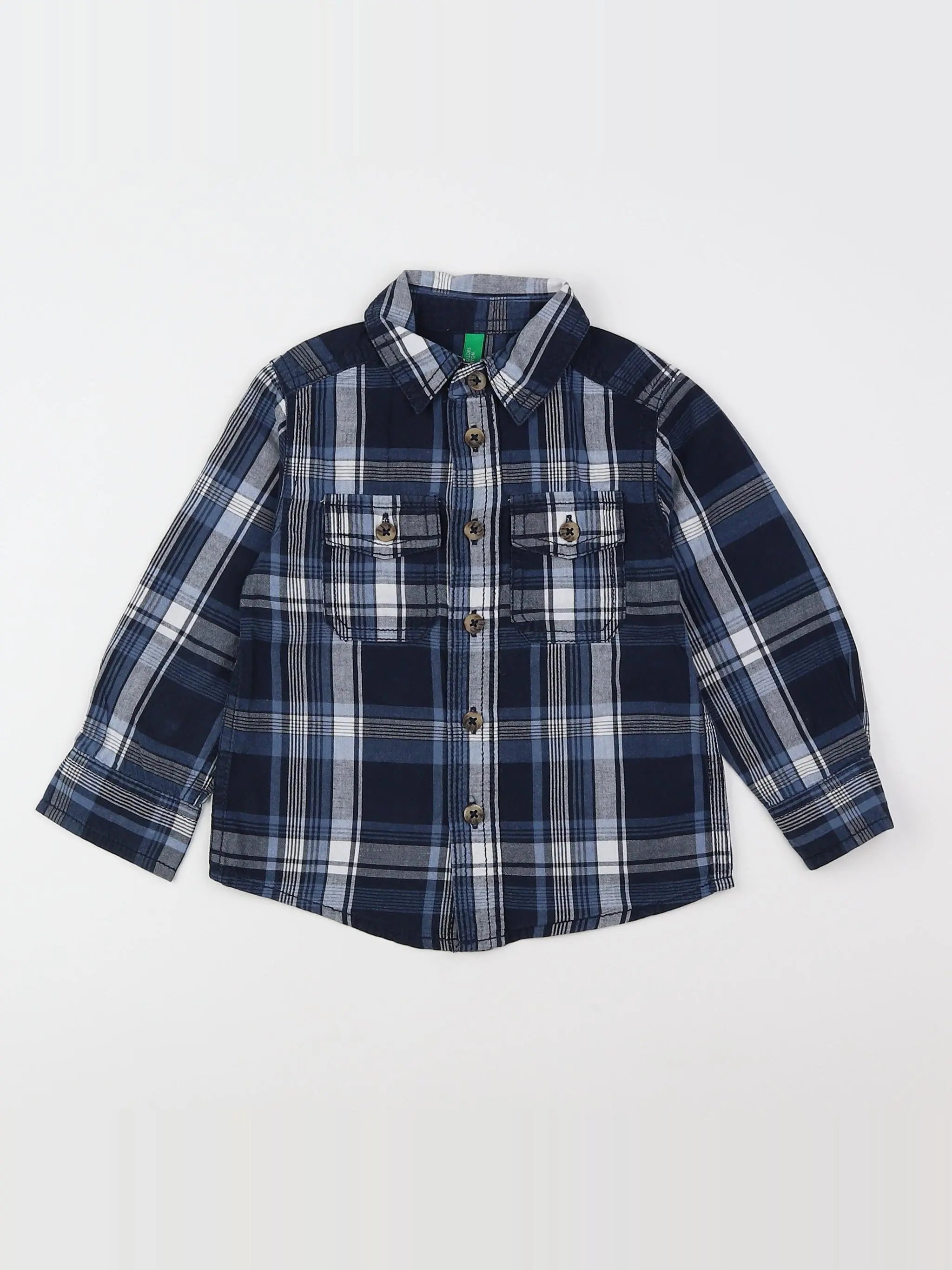 Benetton - chemise bleu, gris - 12 mois