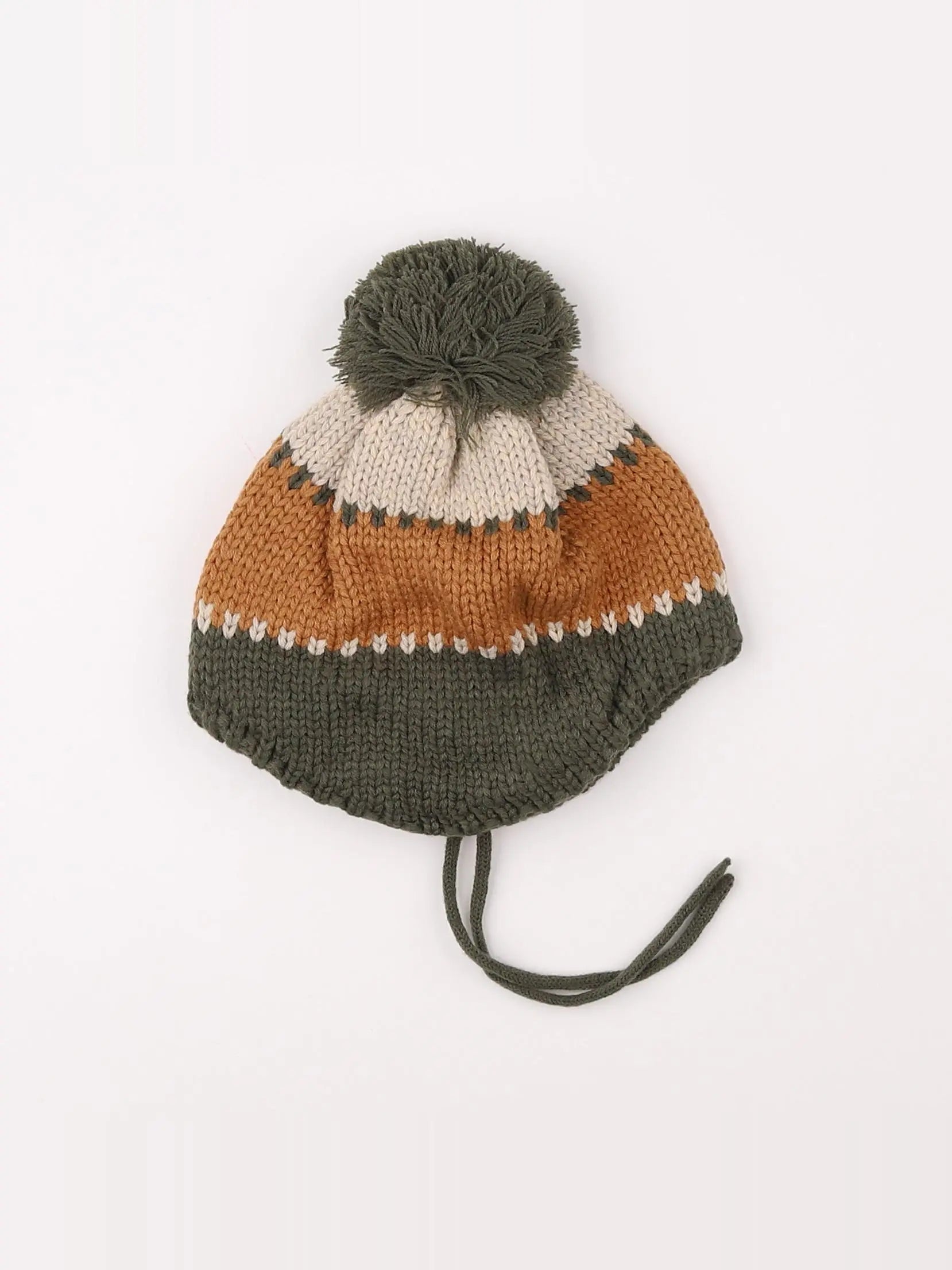 Vertbaudet - bonnet marron, vert (état neuf) - 12/14 ans