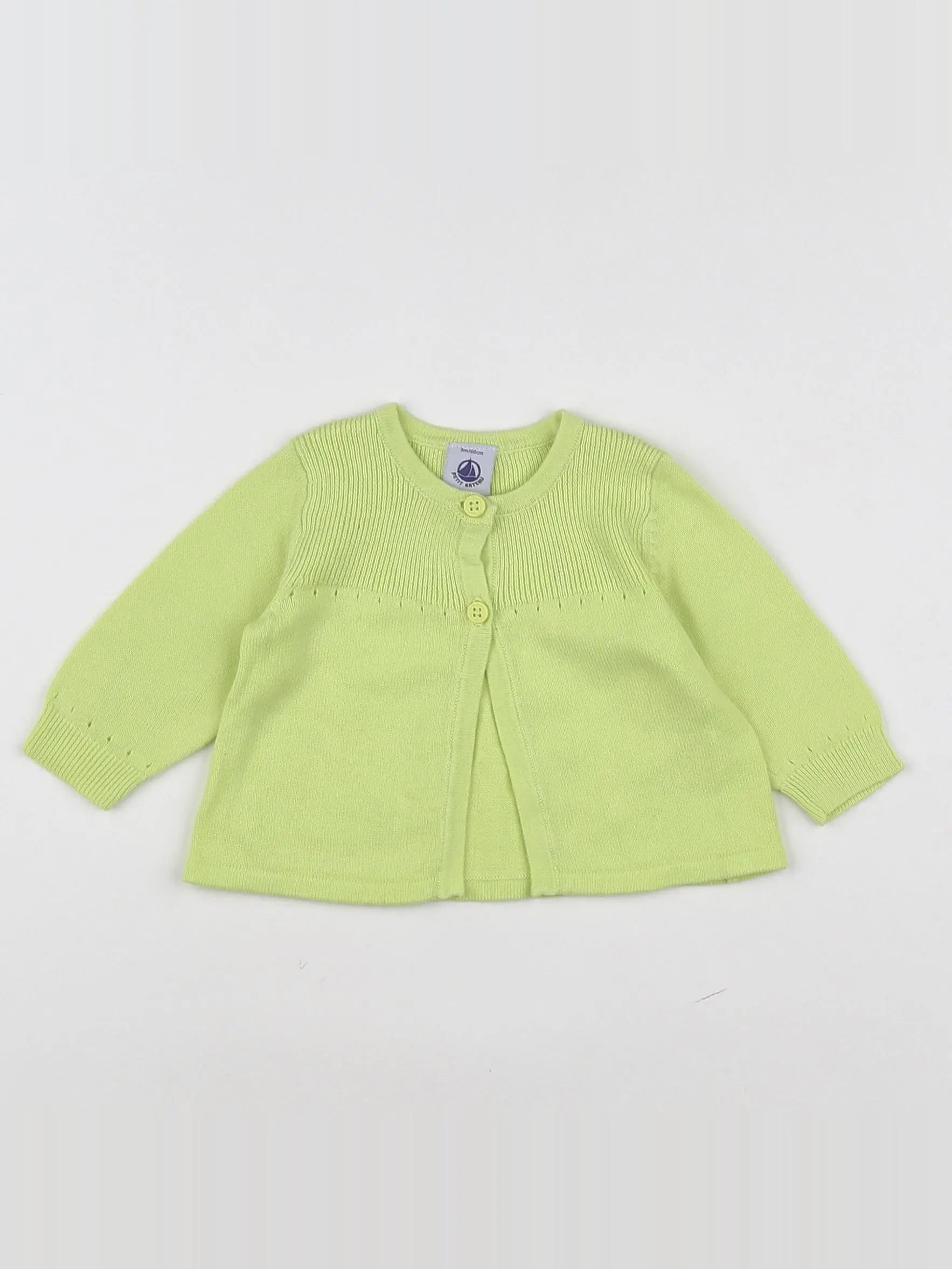 Petit Bateau - gilet vert fluo - 3 mois