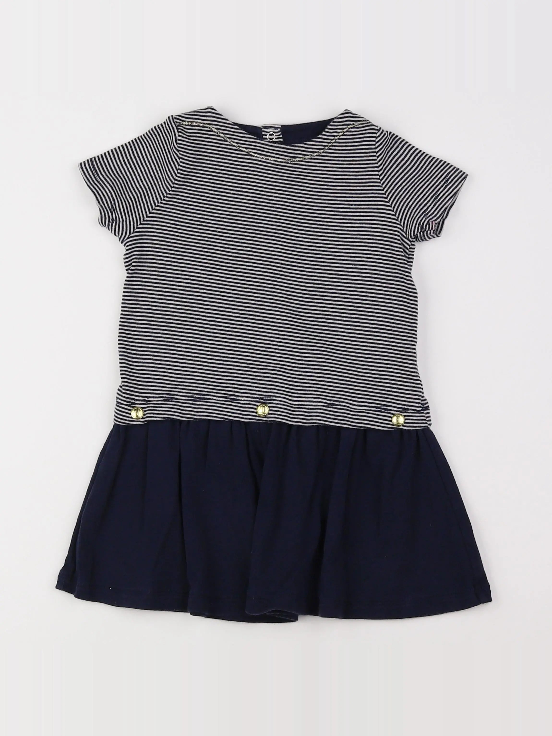 Petit Bateau - robe blanc, bleu - 18 mois