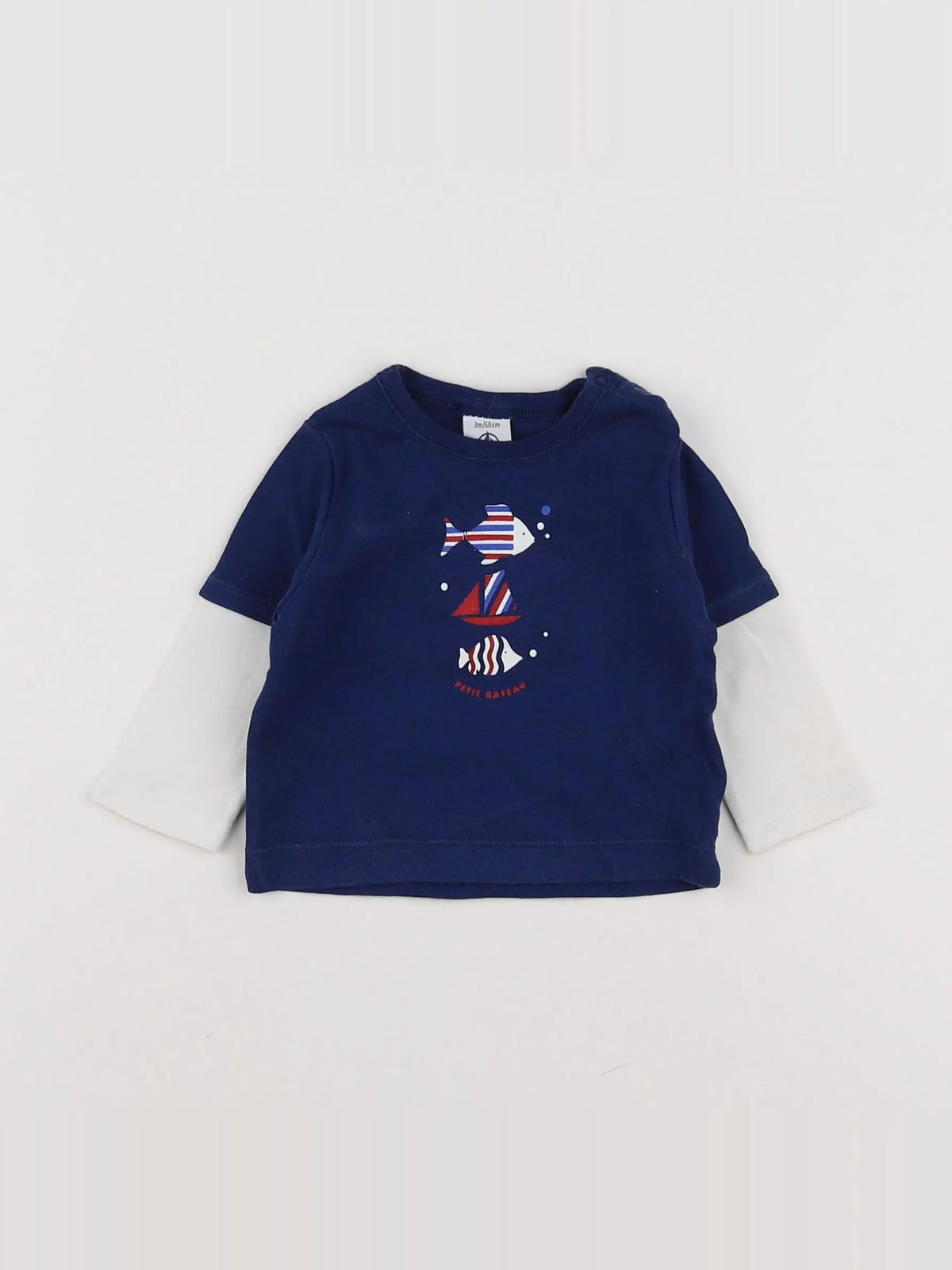 Petit Bateau - tee-shirt blanc, bleu - 3 mois