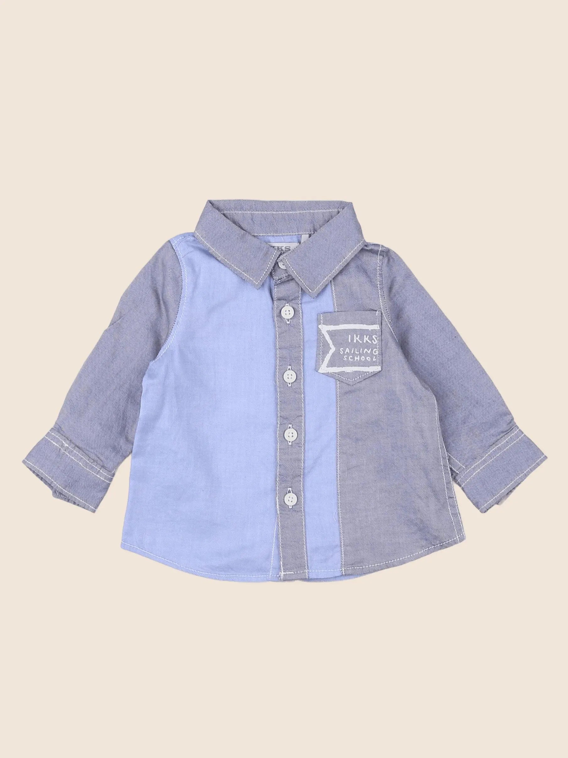IKKS - chemise bleu, gris - 3 mois