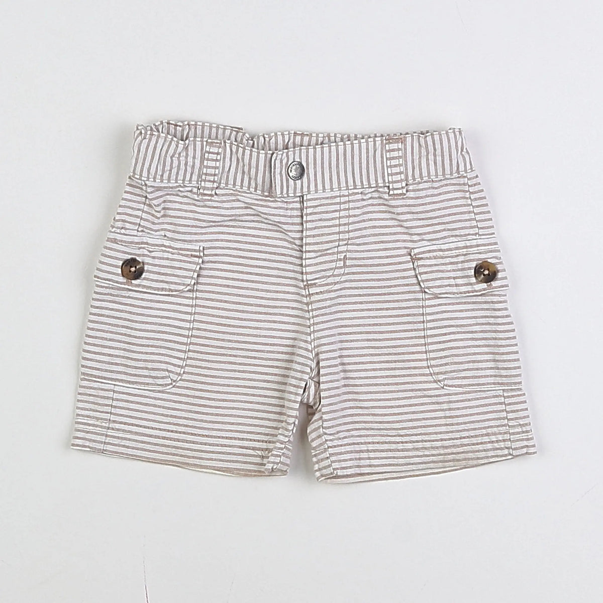 Vertbaudet - short blanc, marron - 12 mois