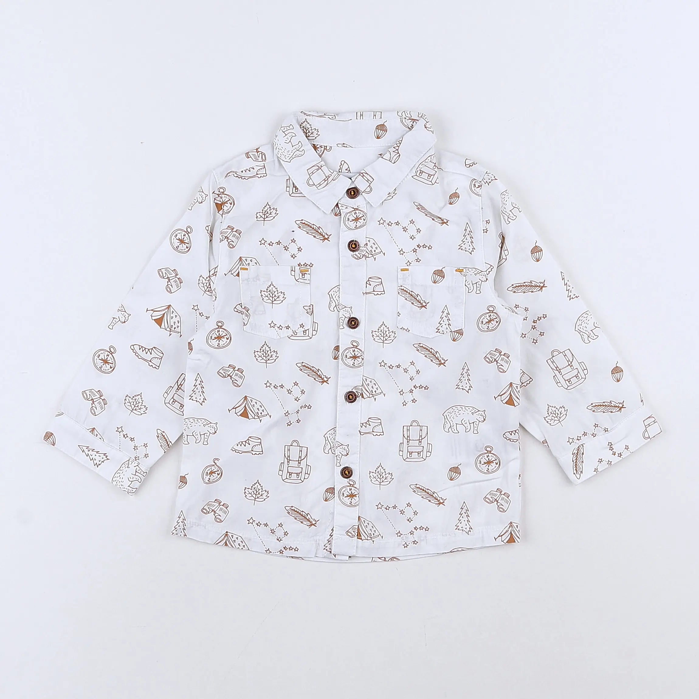 Vertbaudet - chemise blanc, marron - 12 mois