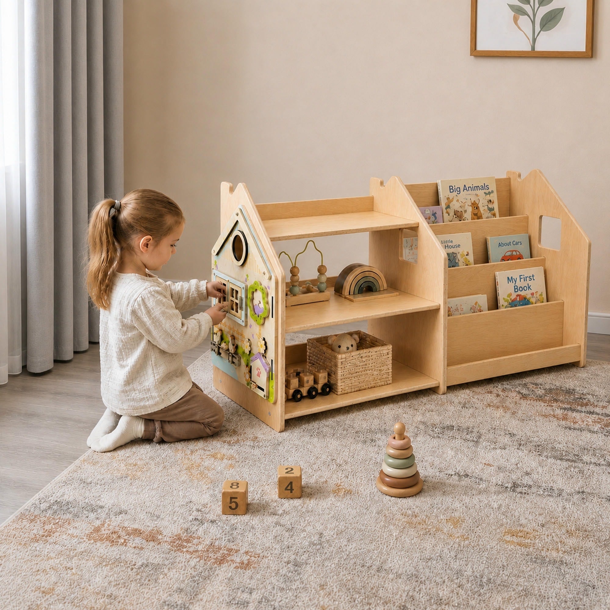 Ensemble - Bibliothèque enfant + Étagère à jouets - Couleur bleu clair / rose