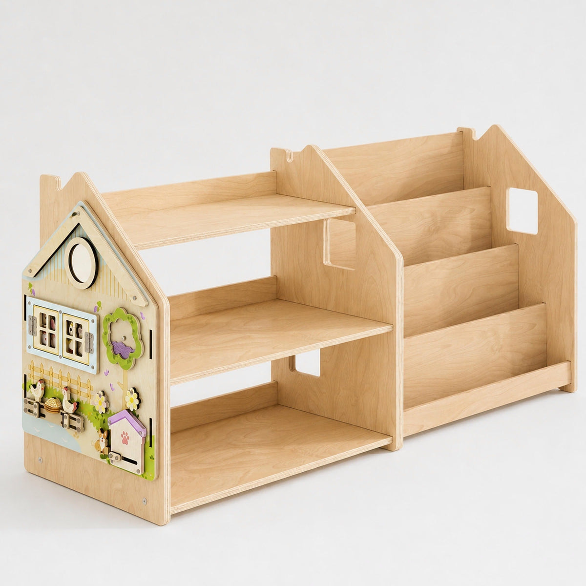 Ensemble - Bibliothèque enfant + Étagère à jouets - Blanc et Gris